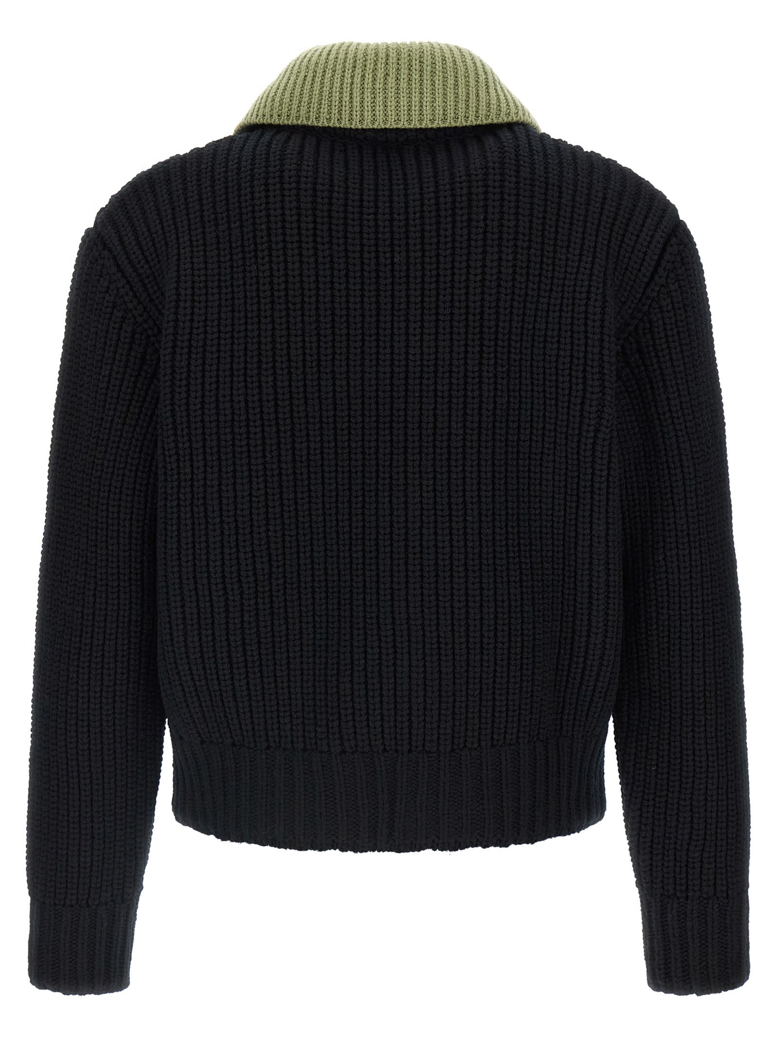Namacheko Cardigan With Contrast Collar And Long Sleeves In Black