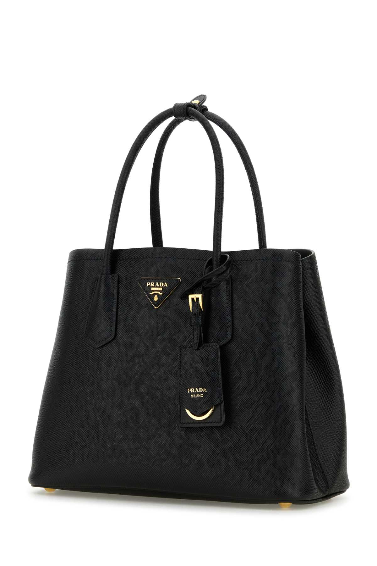 Prada Small Leather Double Handbag In Nero