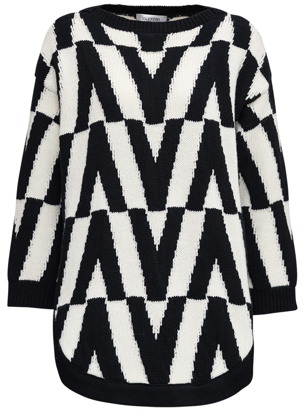 Valentino Oversize Wool Sweater With Optical Jacquard Logo