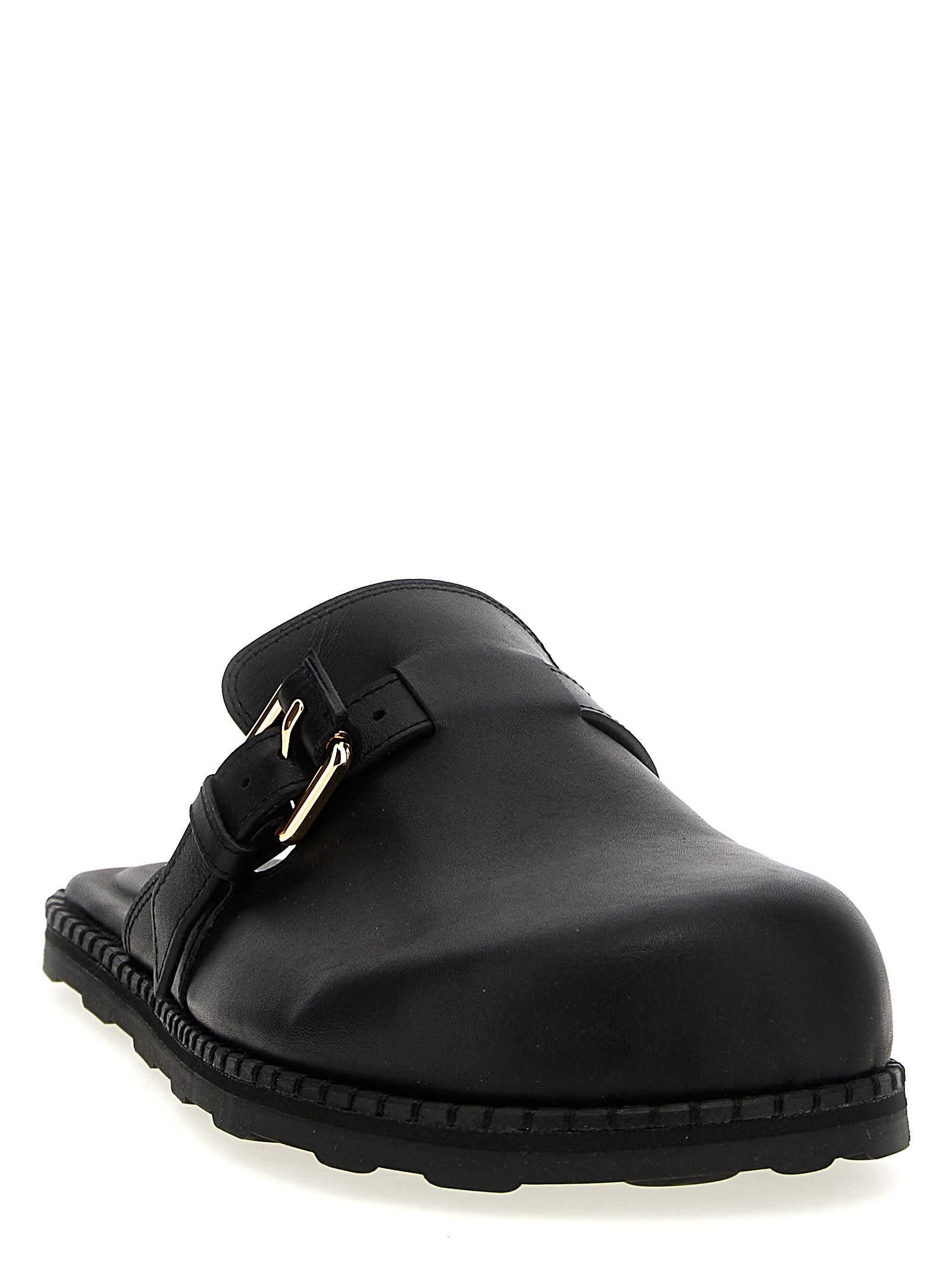 Moschino Black Leather Mule Loafers In Black