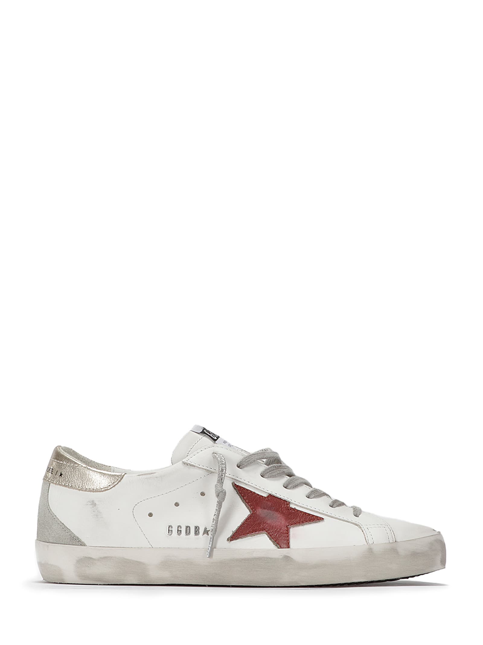 Golden Goose Super Star Leather Upper And Star Laminated Heel S In White/red/platinum/ice