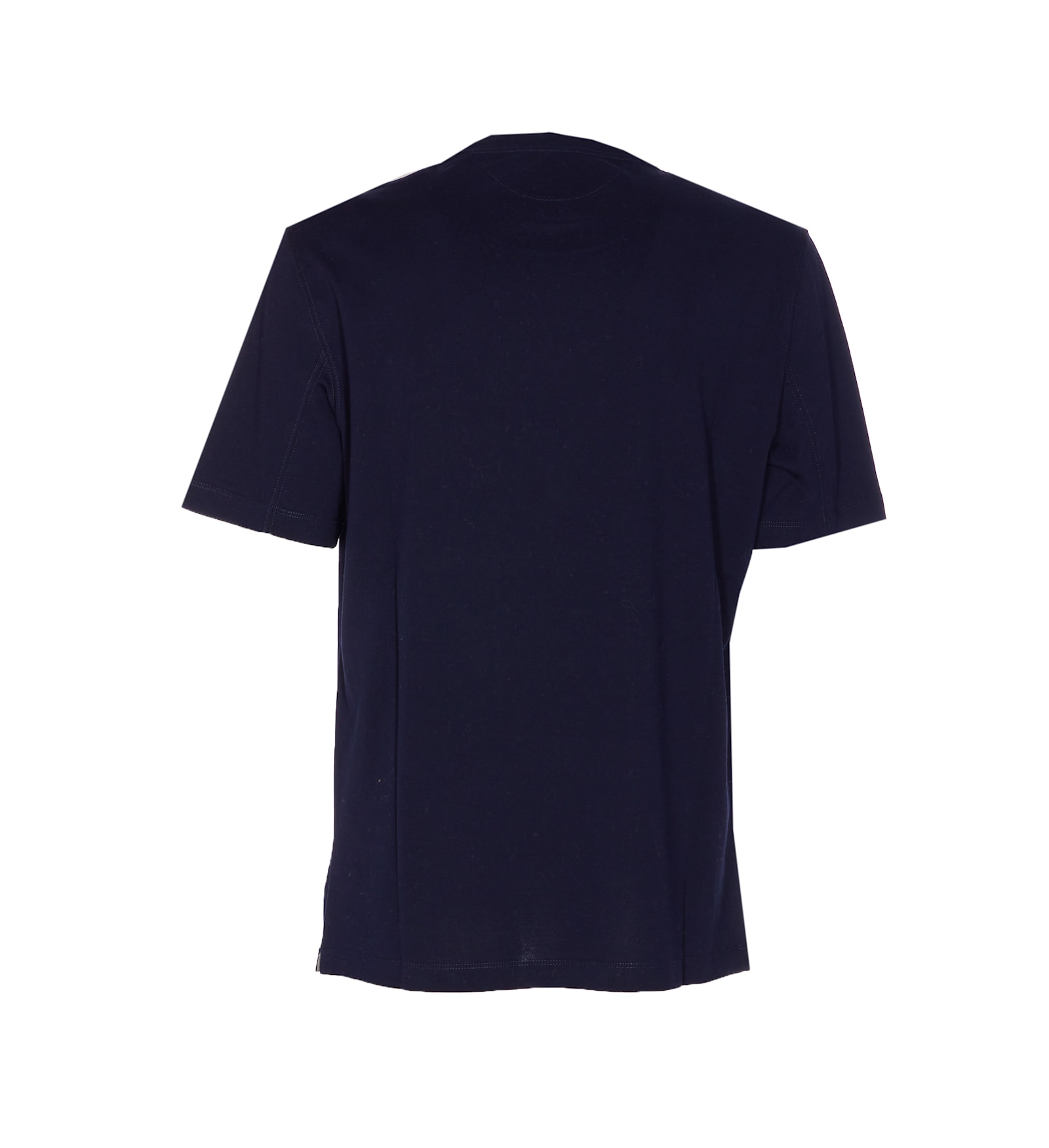 Brunello Cucinelli Cotton Crew Neck T-shirt With Graphic Print In Blue