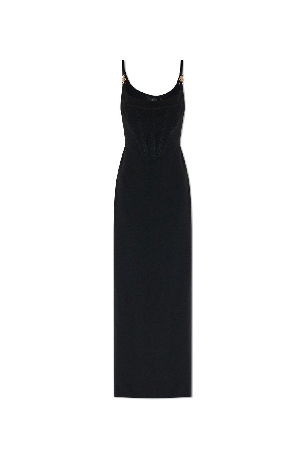 Shop Versace Spaghetti Strap Slit-detailed Dress In Black