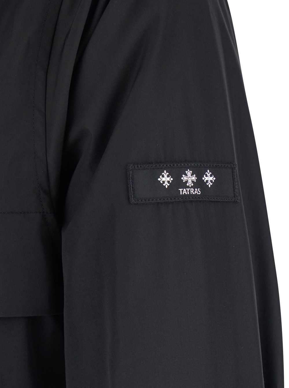 Tatras Black Jacket With Drawstring Hood And Logo Patch On The Sleeve In Tech Fabric Man In Black