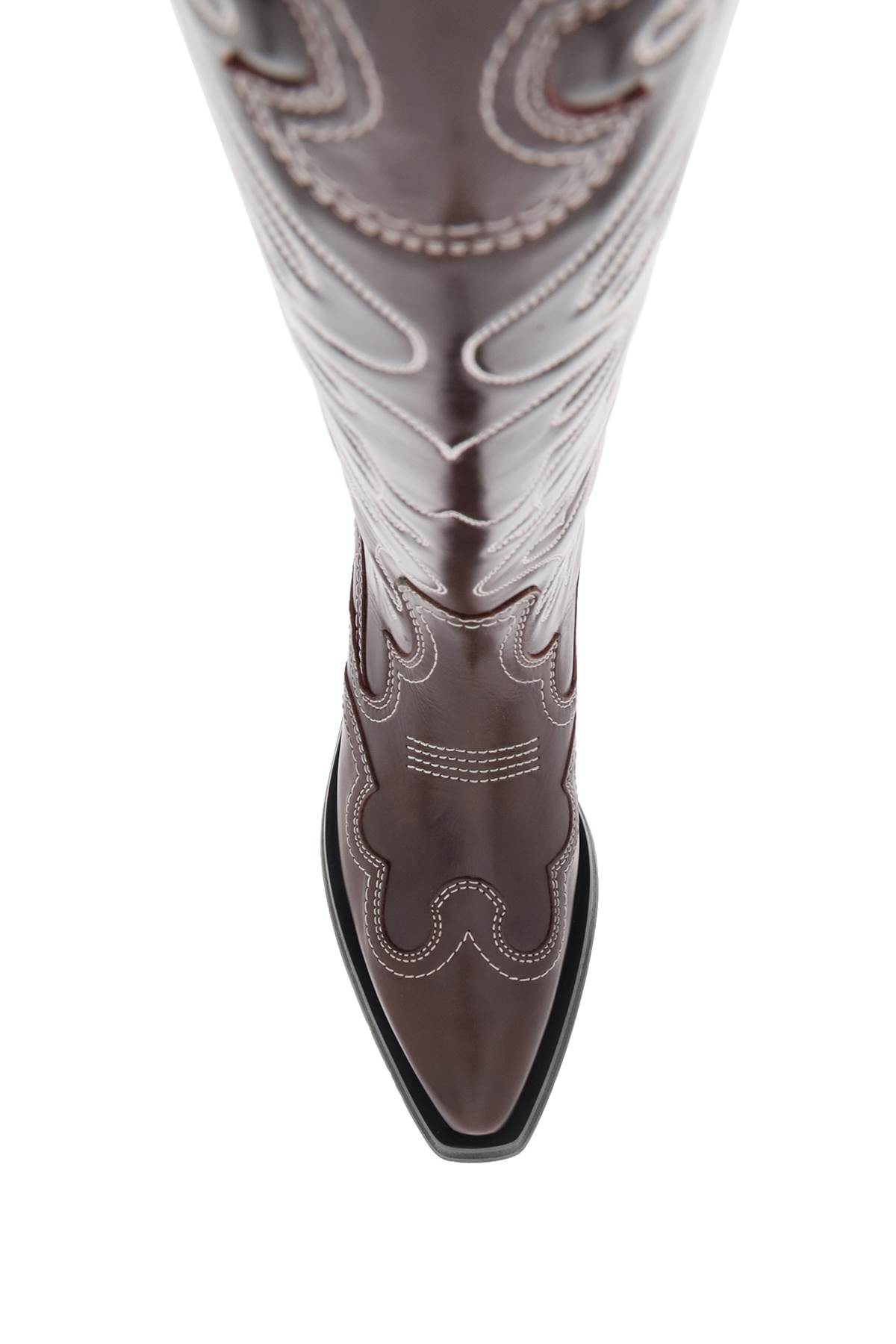 Shop Ganni Embroidered Western High Boots In Burgundy