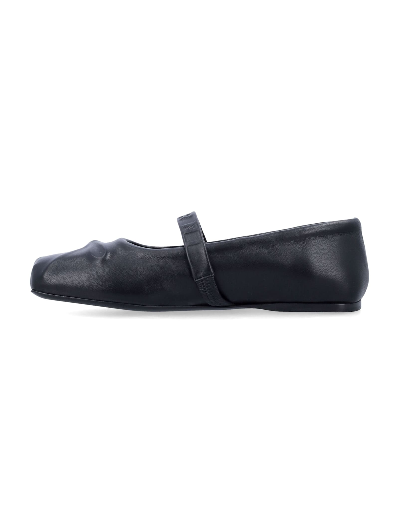 Marni Black Ballerinas With Embossed Bow Detail On The Front In Leather Woman In Black