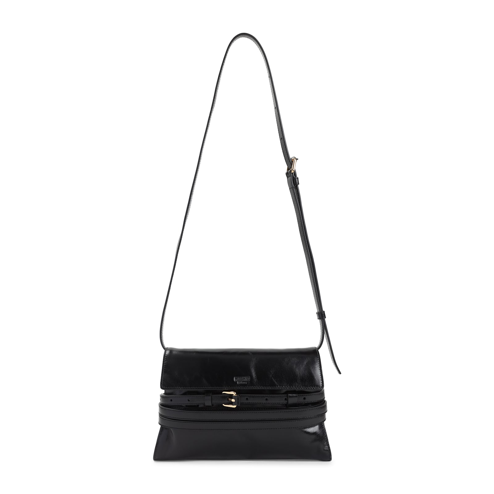 Moschino Structured Leather Shoulder Bag With Adjustable Strap In Black