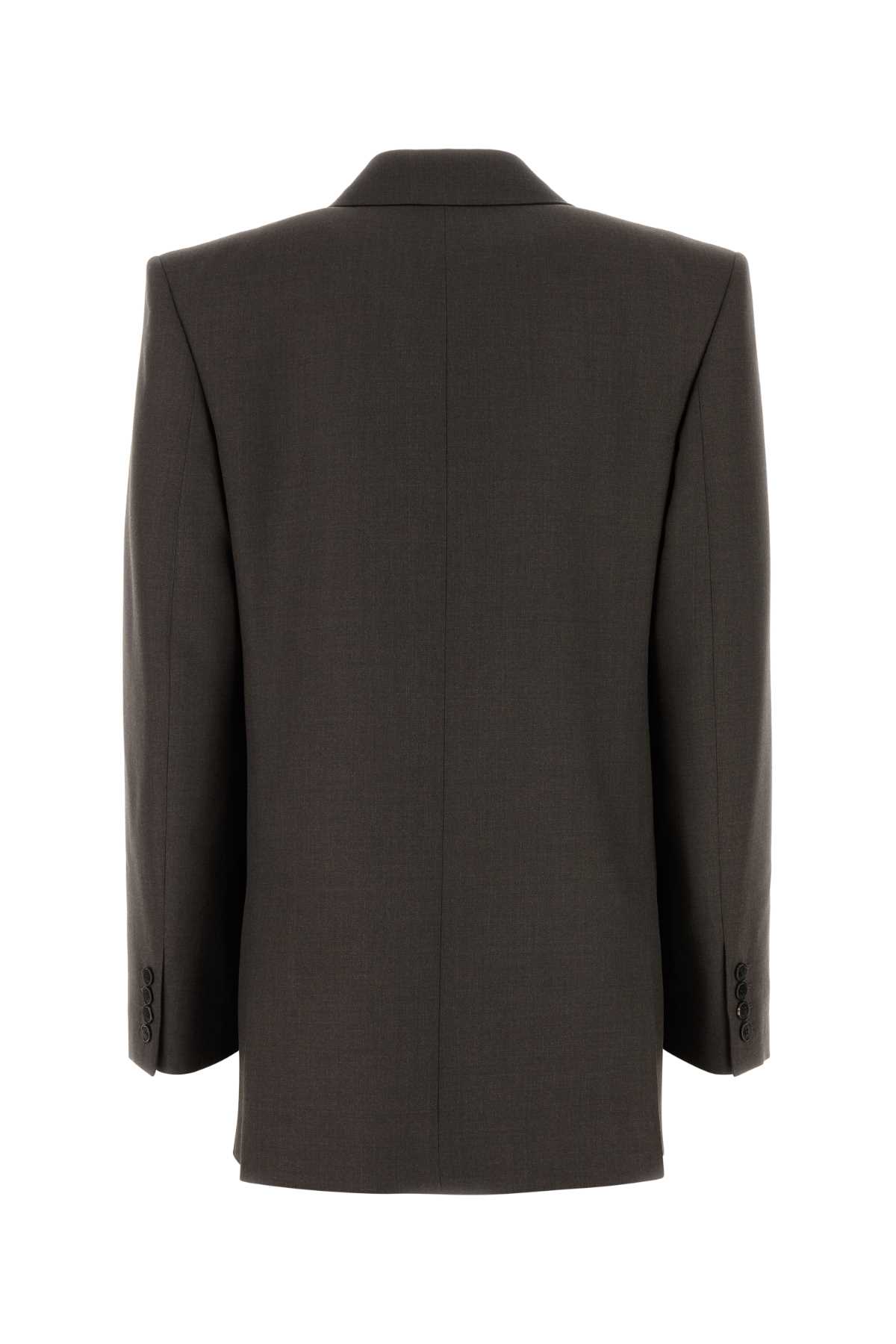 Saint Laurent Wool Blazer With Notched Lapels And Padded Shoulders In Gray