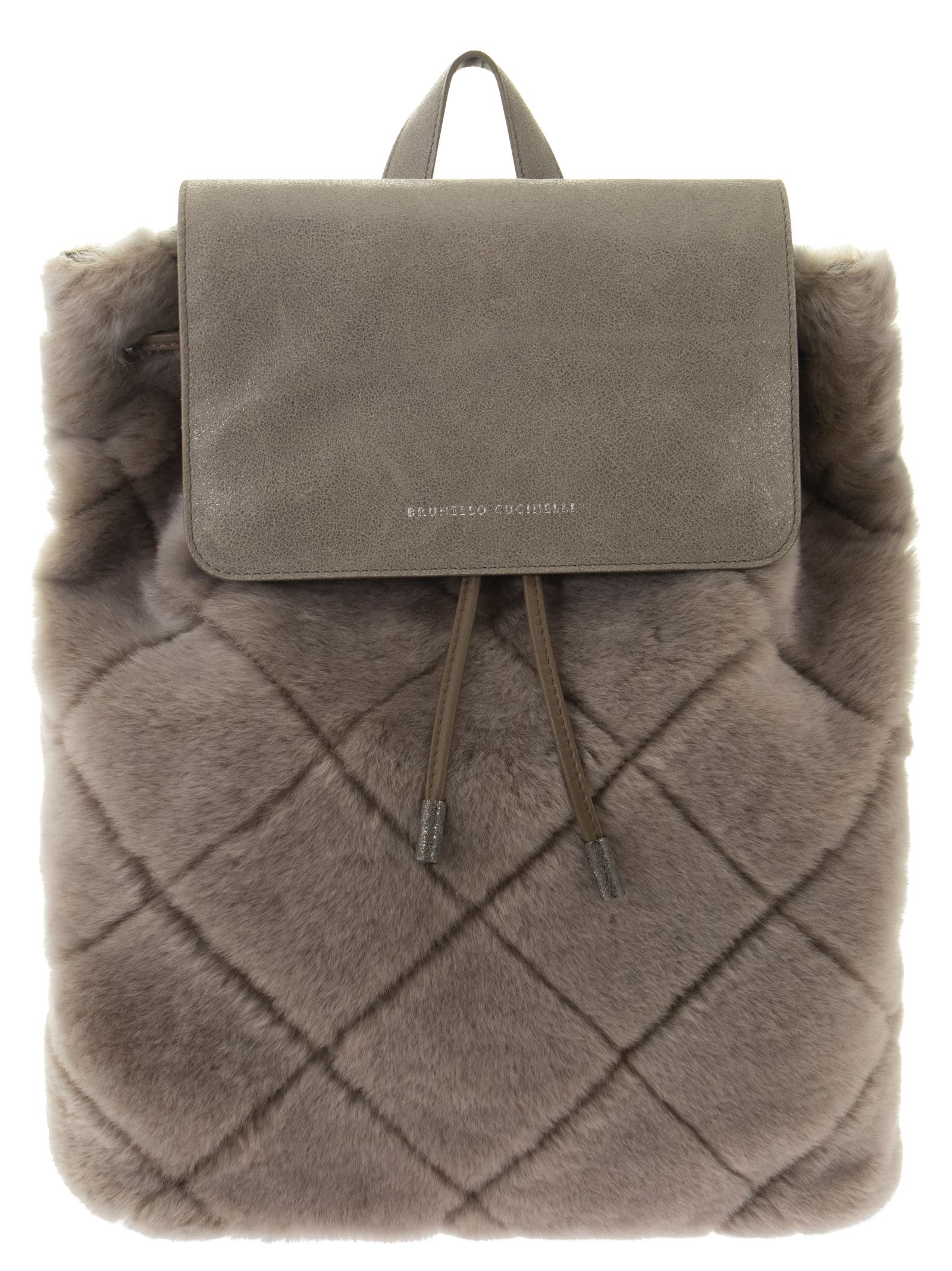 Brunello Cucinelli Shearling Quilted Effect Backpack With precious Details.
