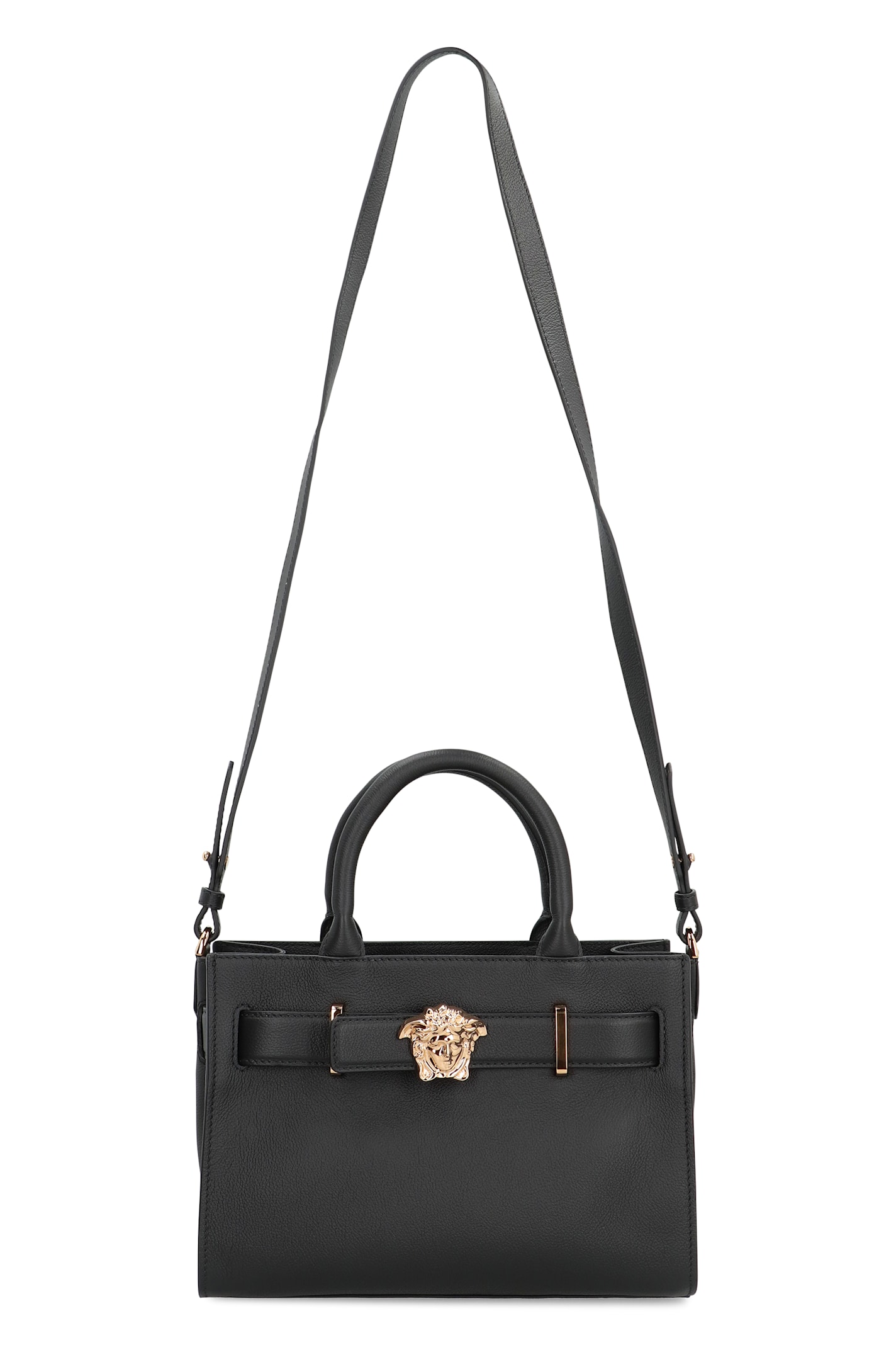 Versace Small Leather Tote In Black