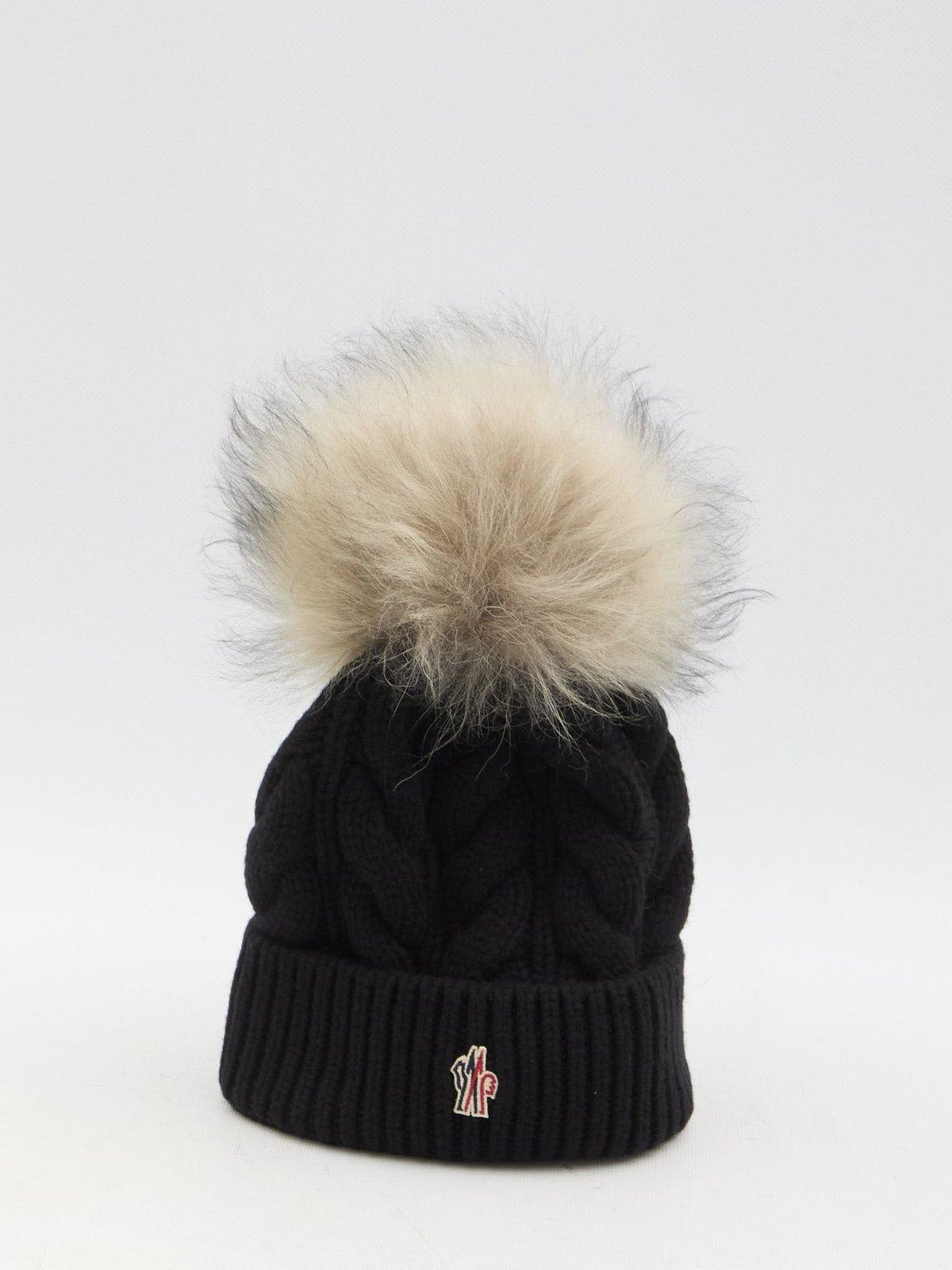 Shop Moncler Pompom Knit Beanie Hat In Black