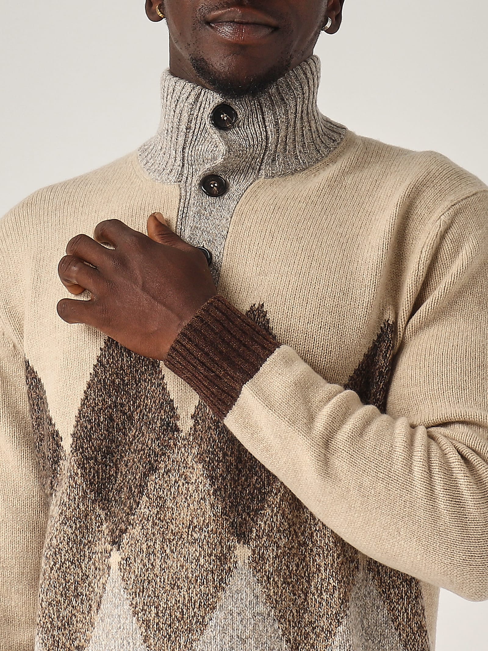 Shop Ballantyne T Neck Pullover 2 Bottoni Sweater In Beige