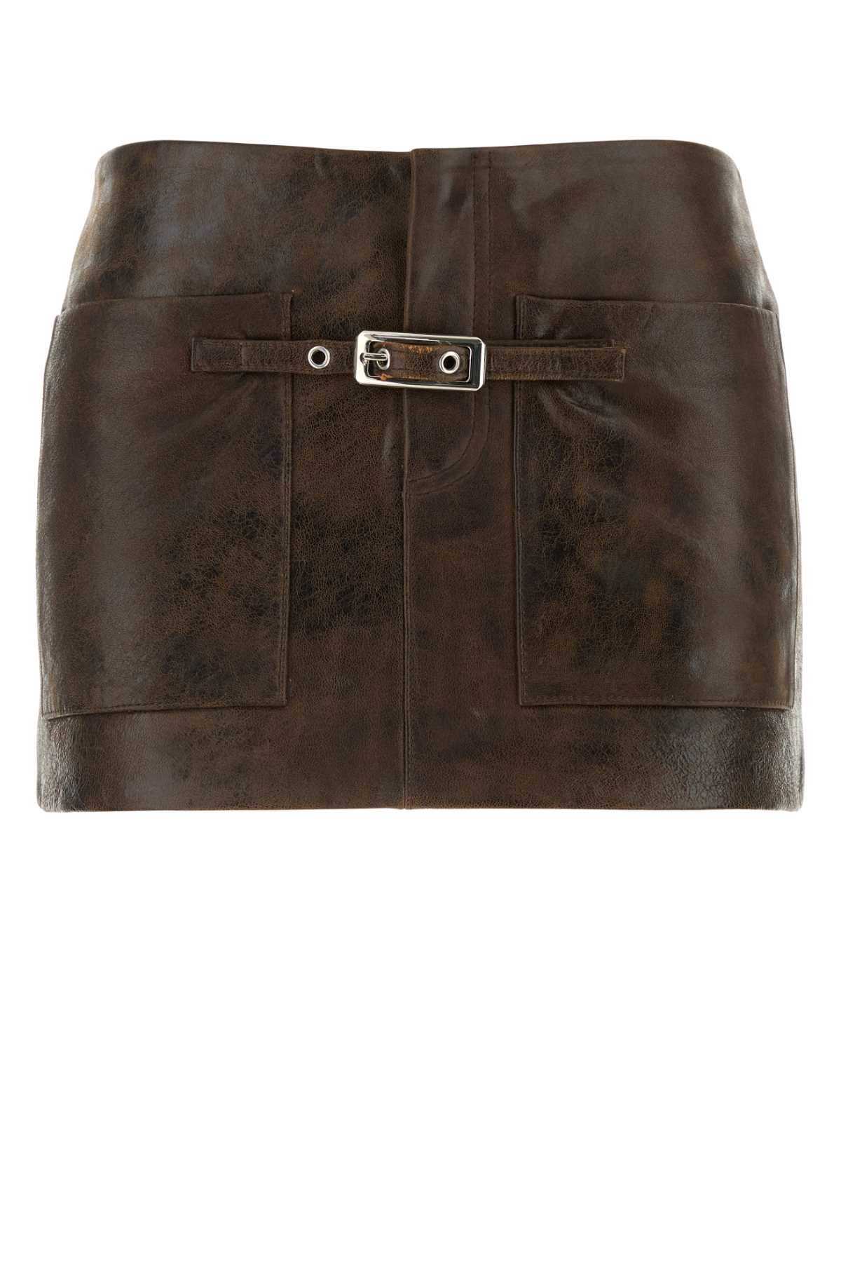 Brown Leather Annamaria Mini Skirt