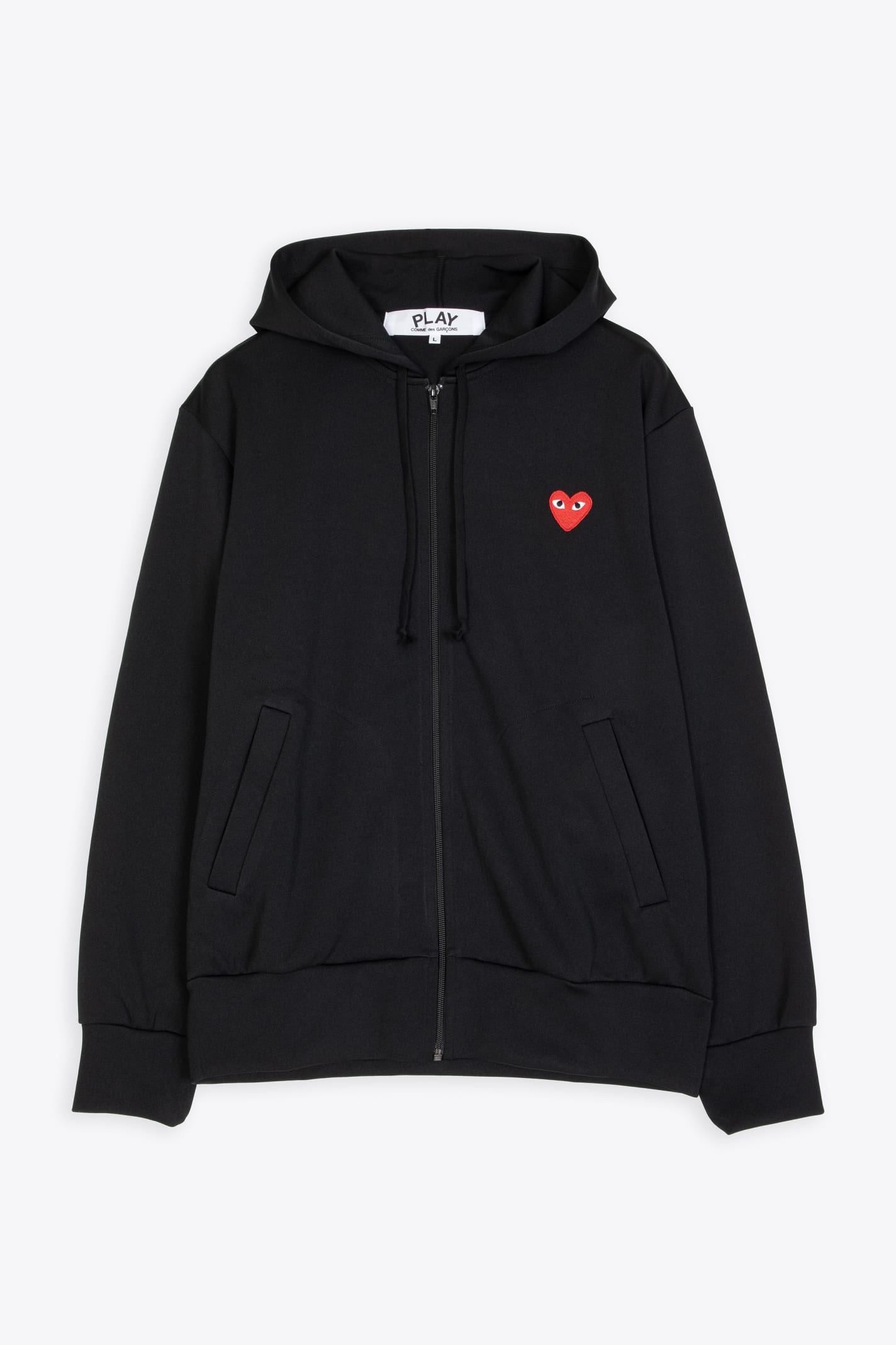 Comme des Garçons Play Mens Sweatshirt Knit Black hoodie with zip and heart patch at chest