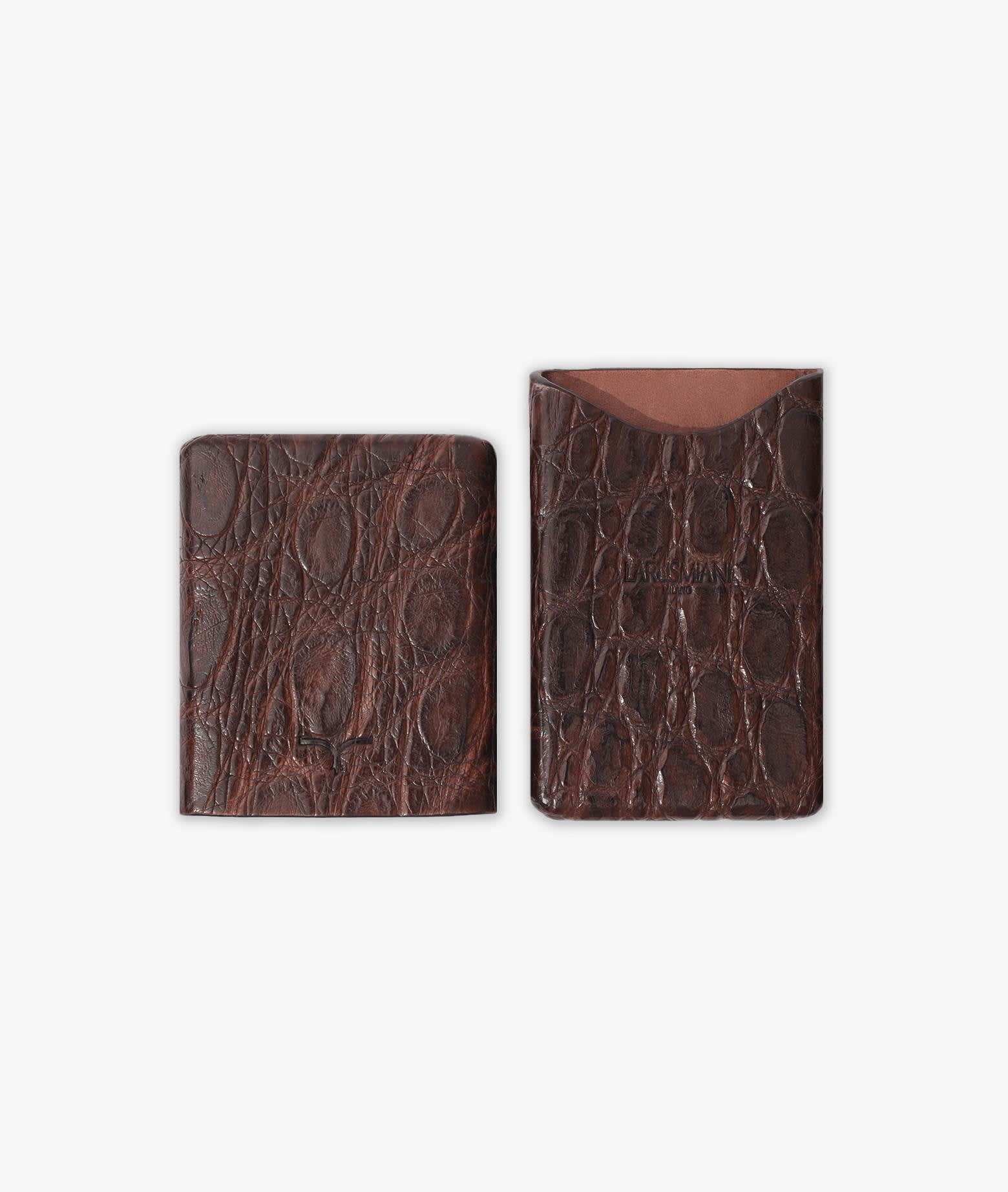 Larusmiani Vertical Alligator Card Holder Pesos Wallet In Brown