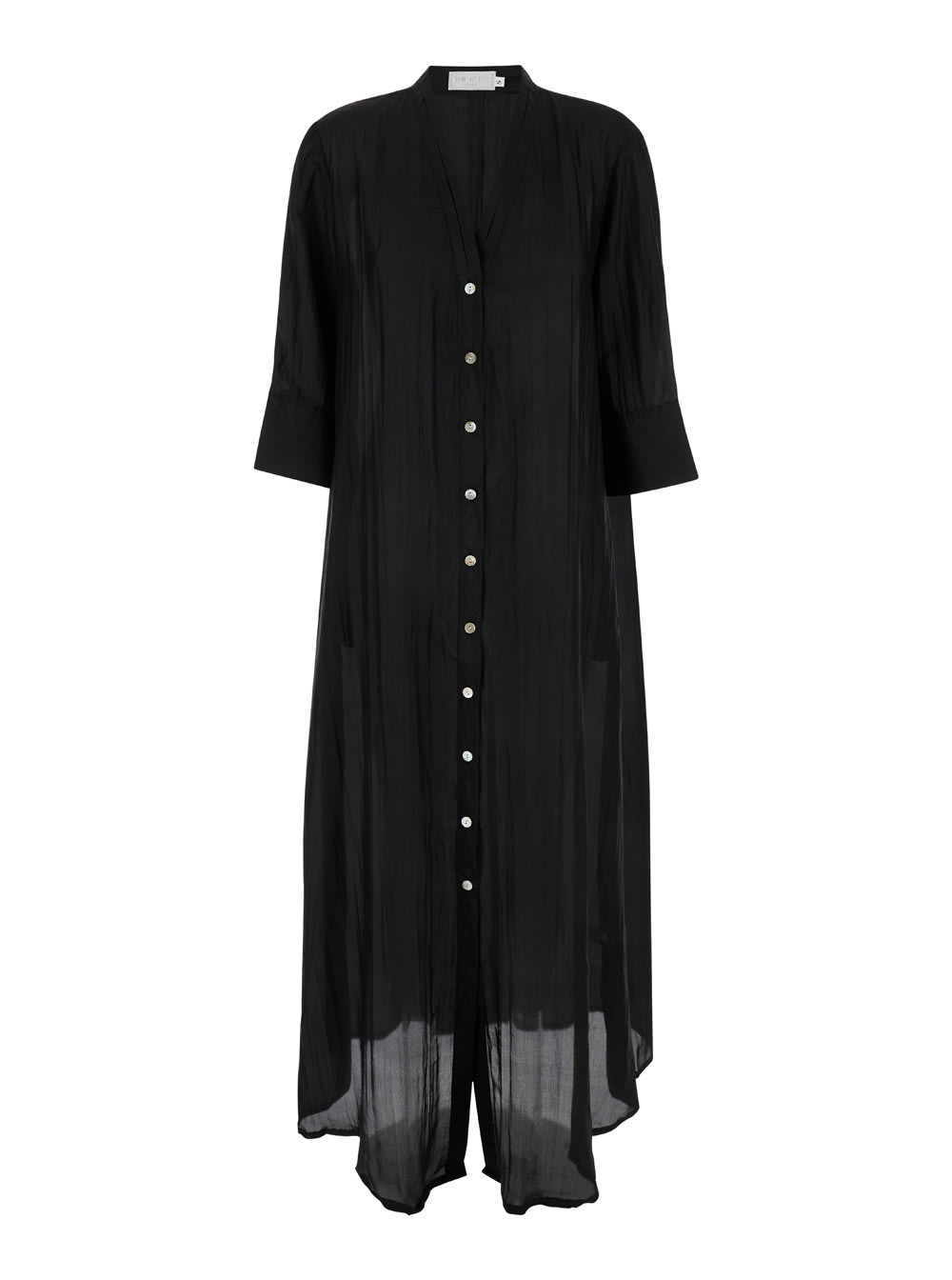 Long Black Dress With Mother-of-pearl Buttons In Silk Woman