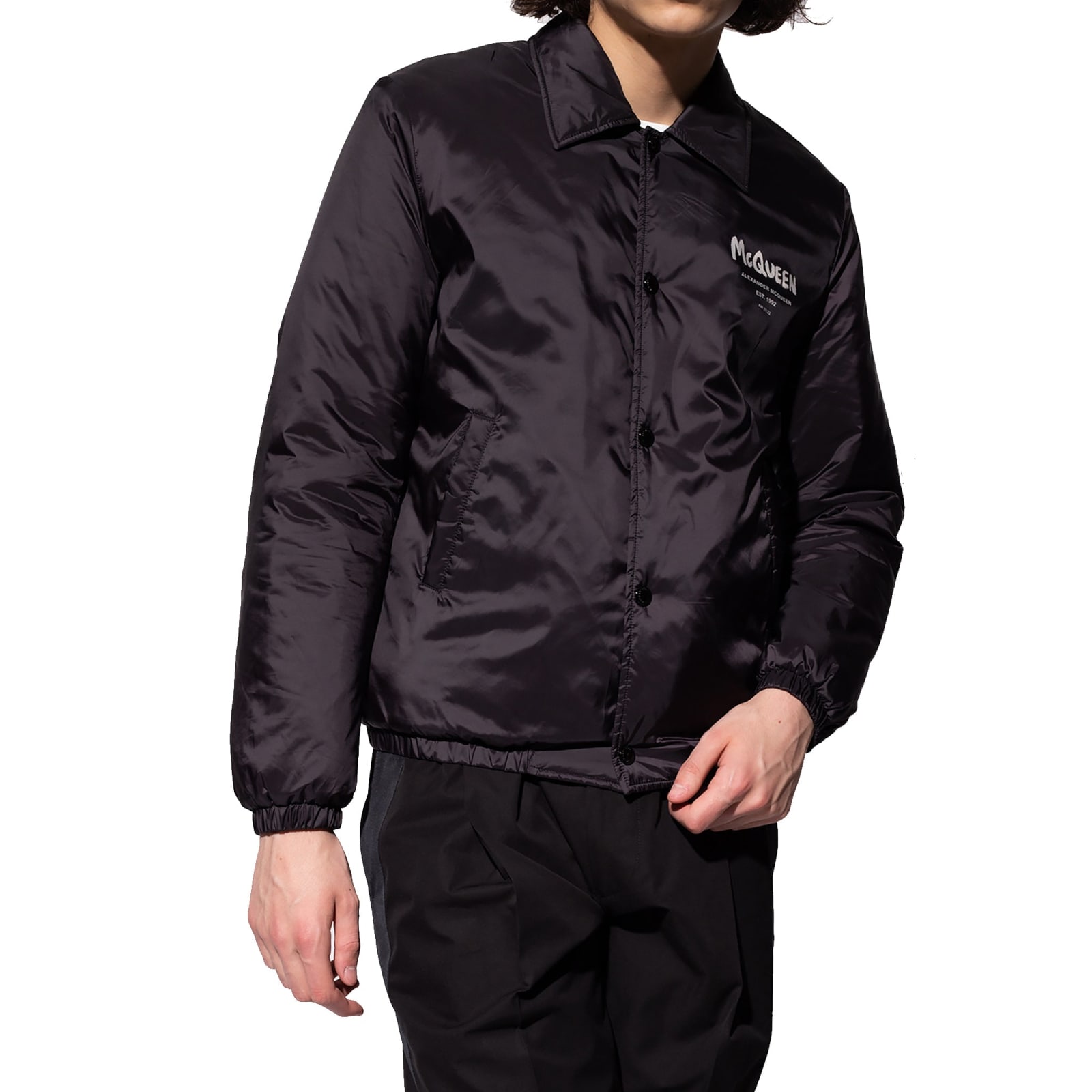 Shop Alexander Mcqueen Windbreaker Logo Jacket In Black