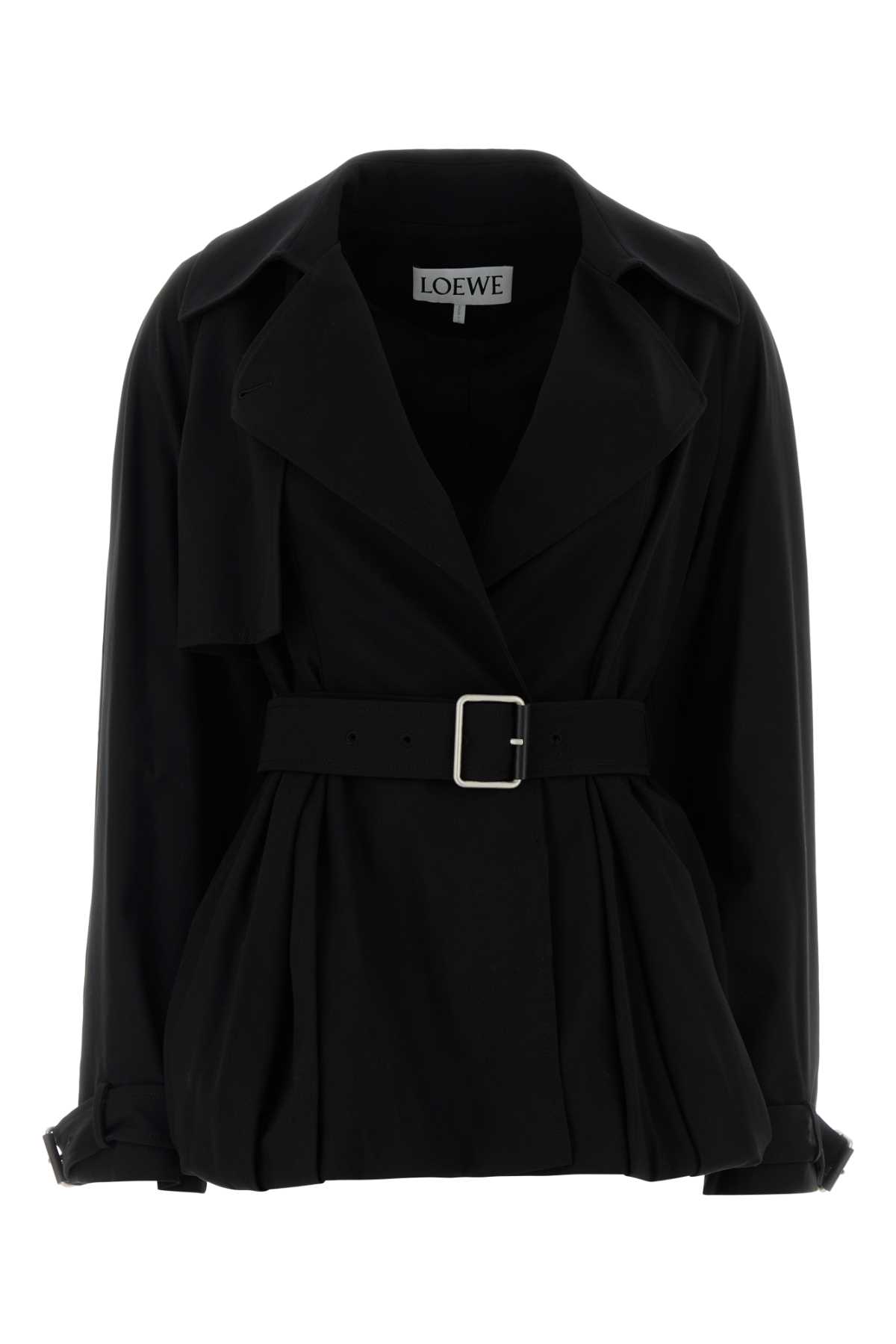 Loewe Trench Coat With Belted Waist And Pleats In Black