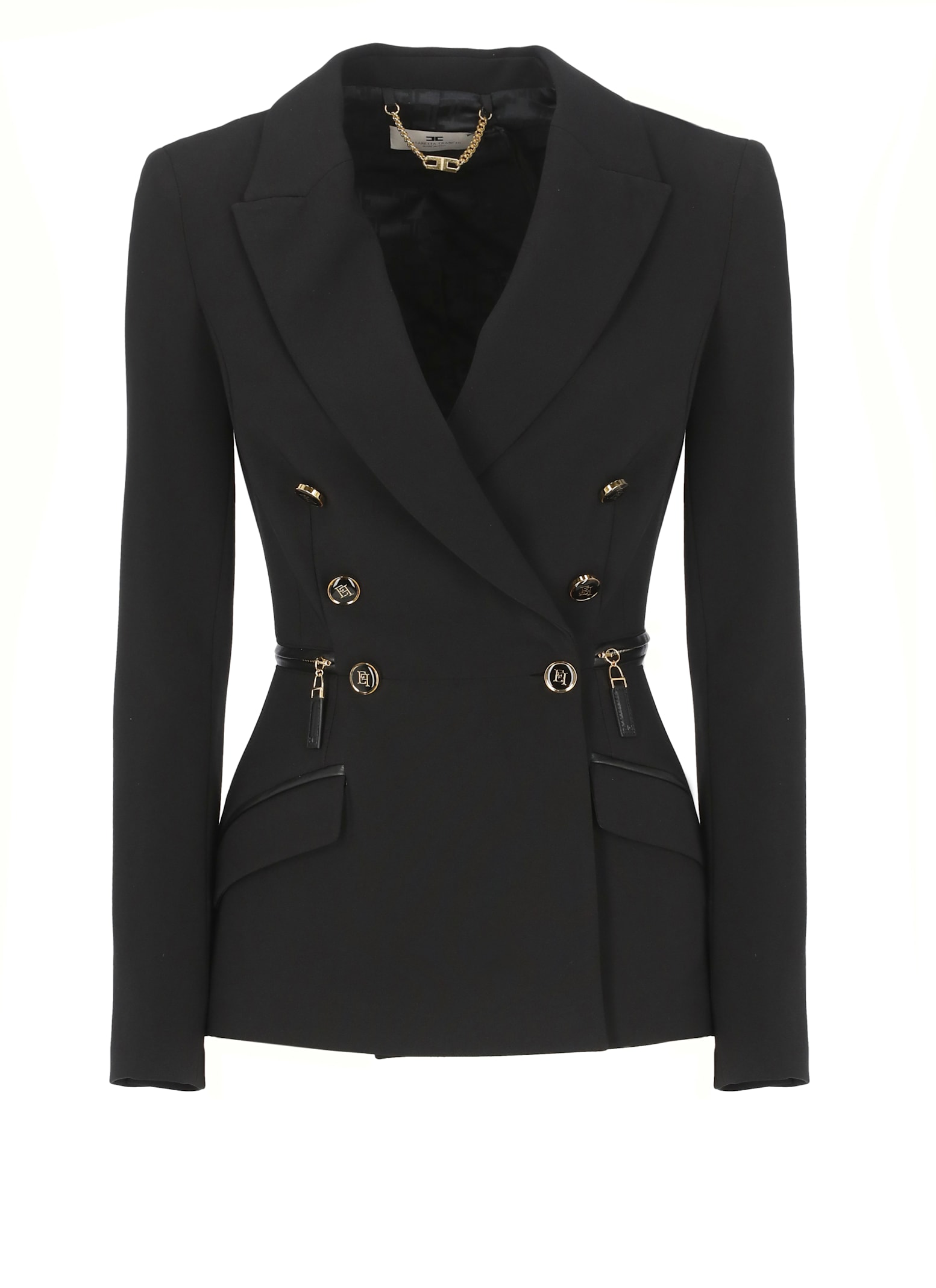 Elisabetta Franchi Crepe Double-breasted Blazer In Black