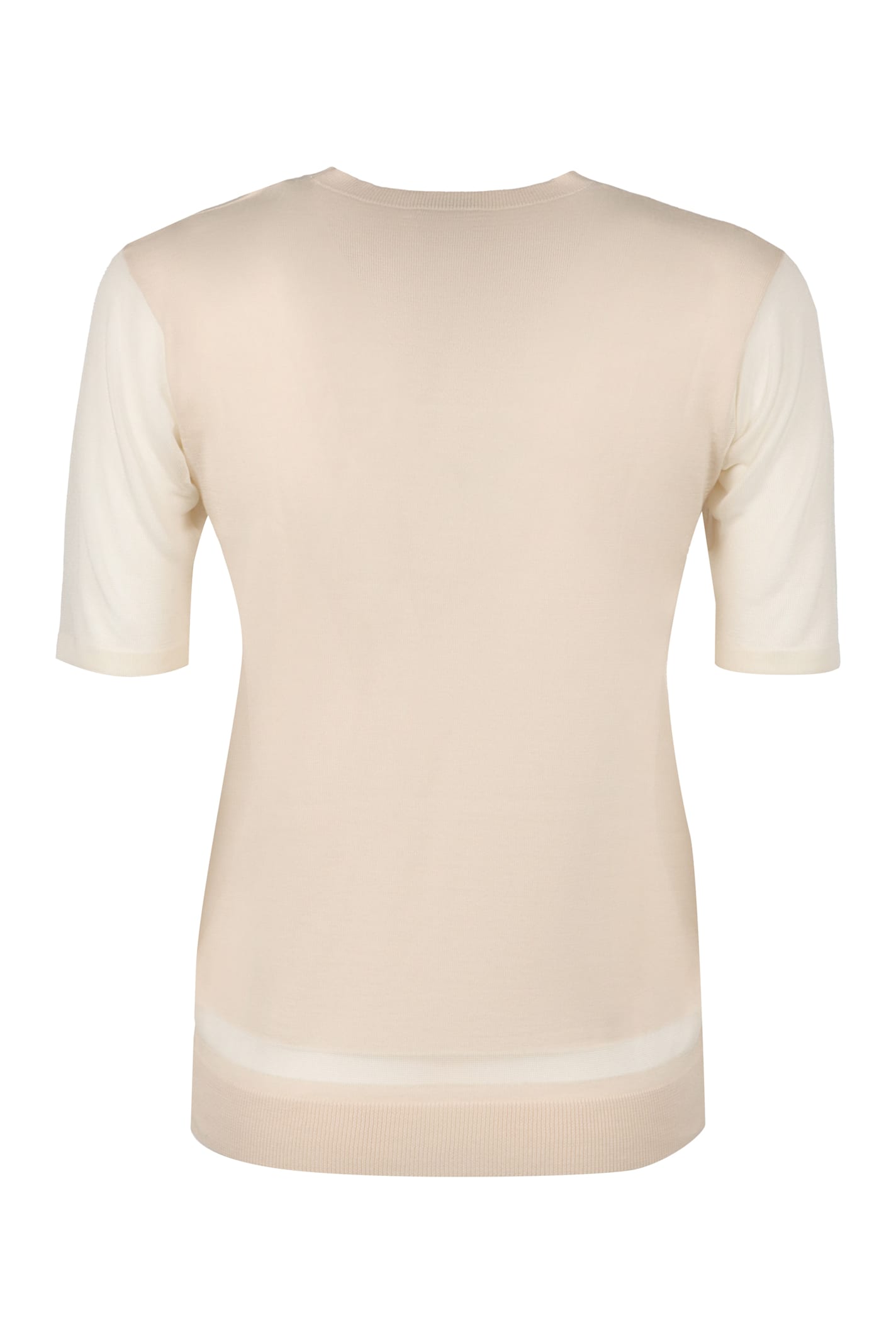 Agnona Wool-blend Crew Neck Top With Short Sleeves In Pink