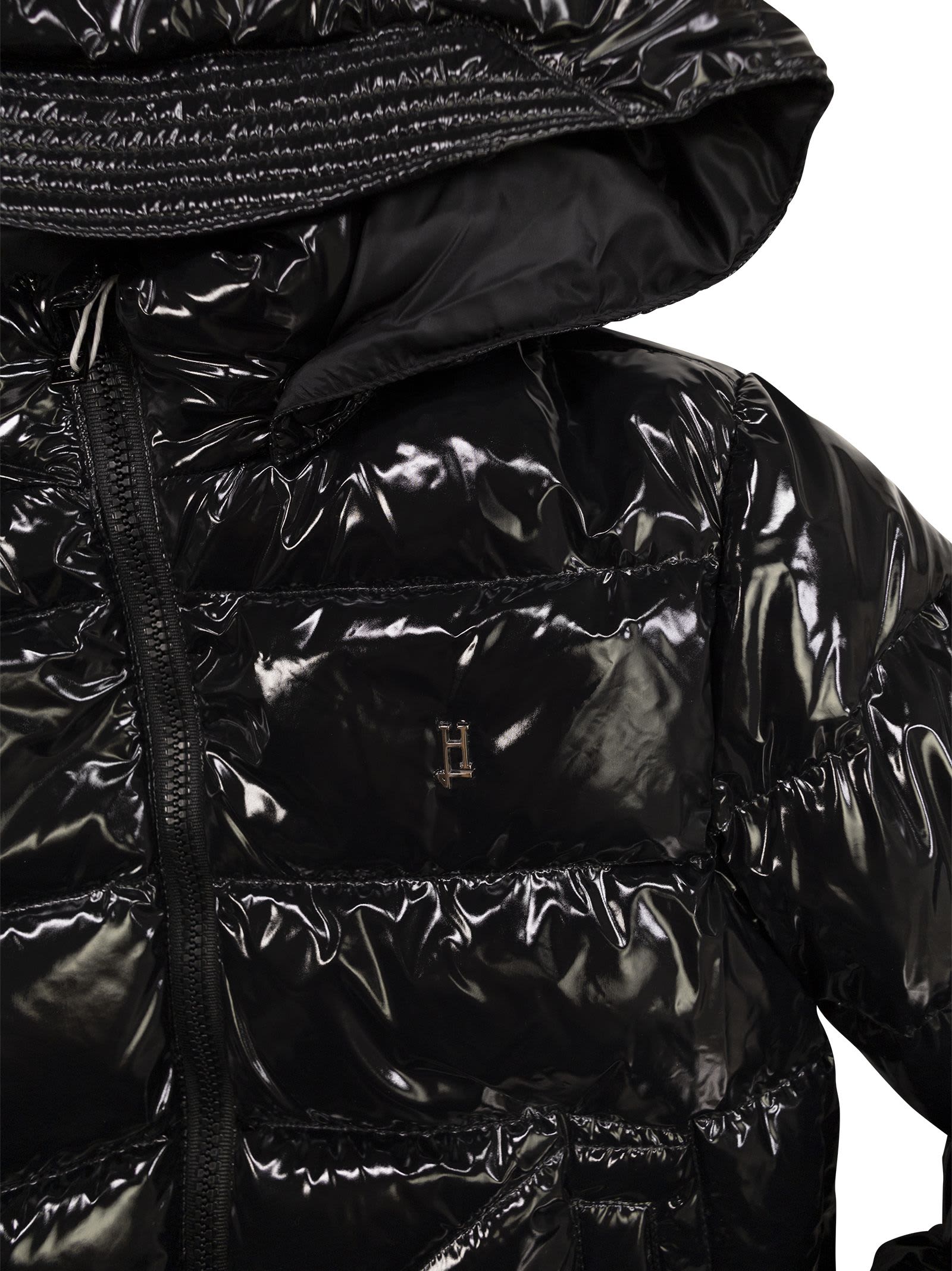 Shop Herno Shiny Bomber Jacket In Black