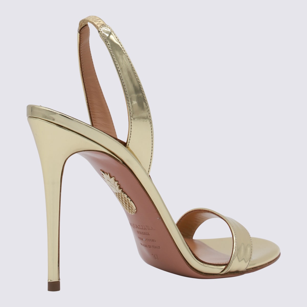 Aquazzura So Nude 85 Sandal In Metallic Leather In Golden