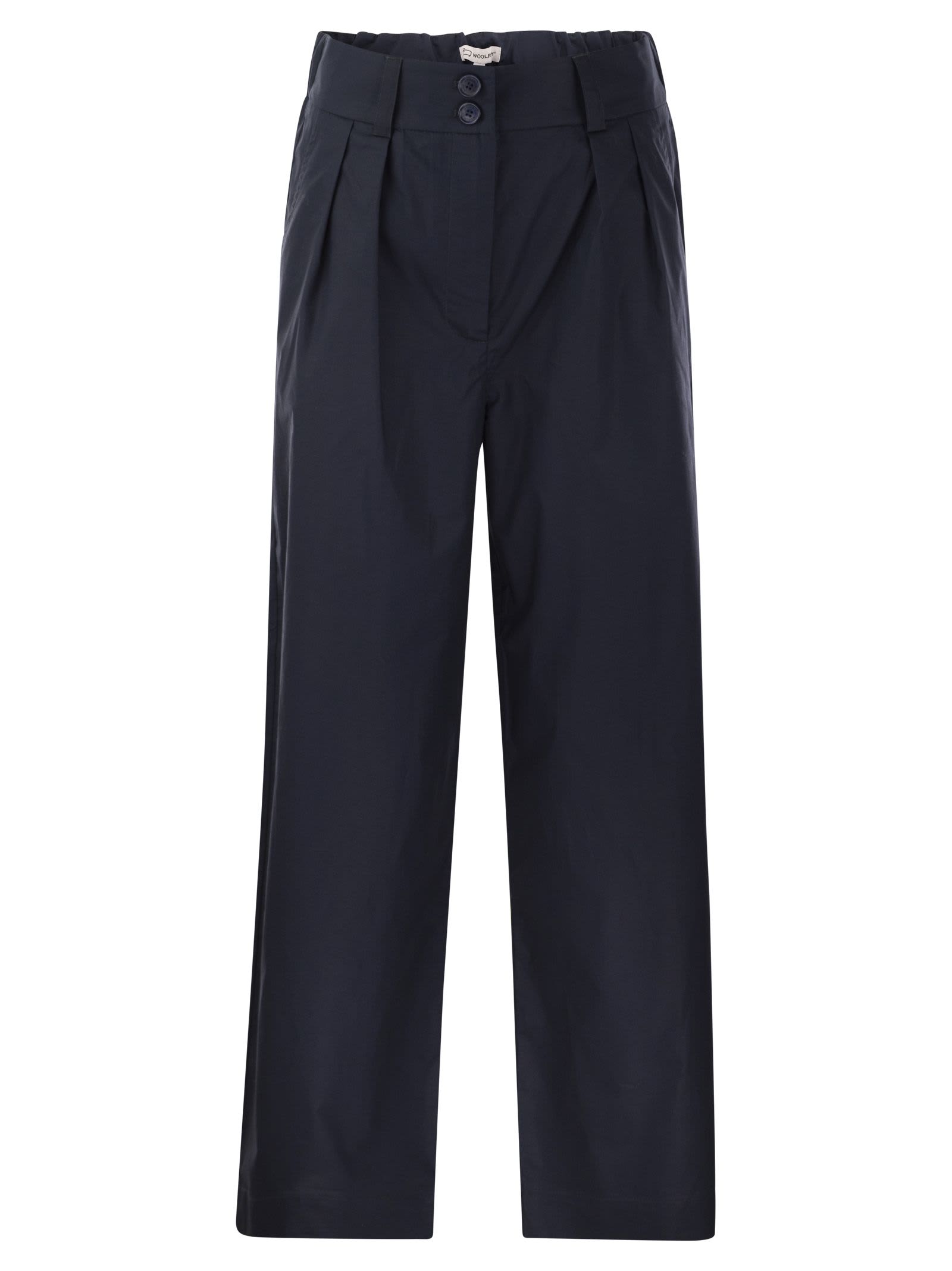 Shop Woolrich Cotton Pleated Trousers In Melton Blue