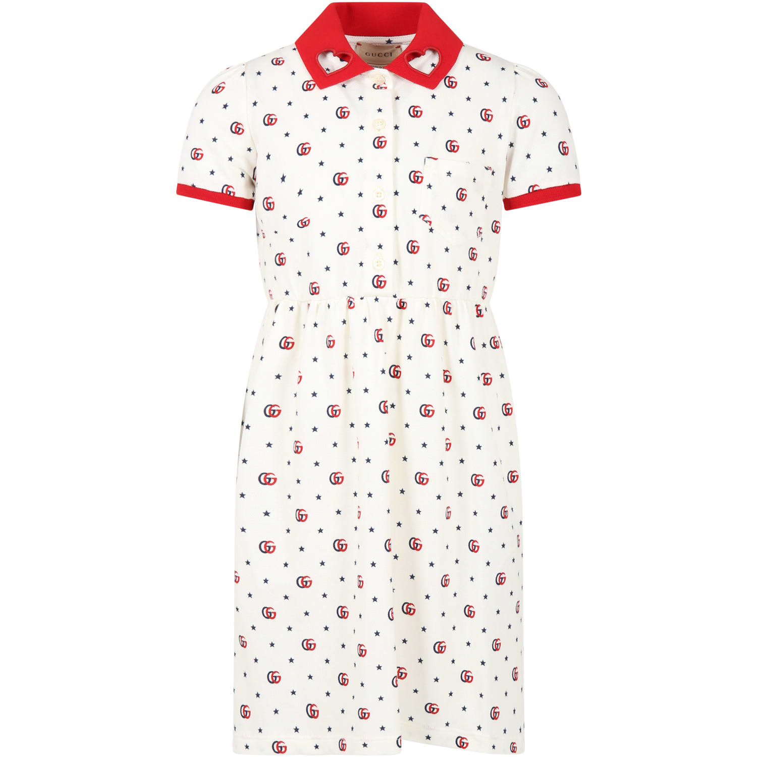 Gucci Kids' White Dress For Girl With Gg And Stars