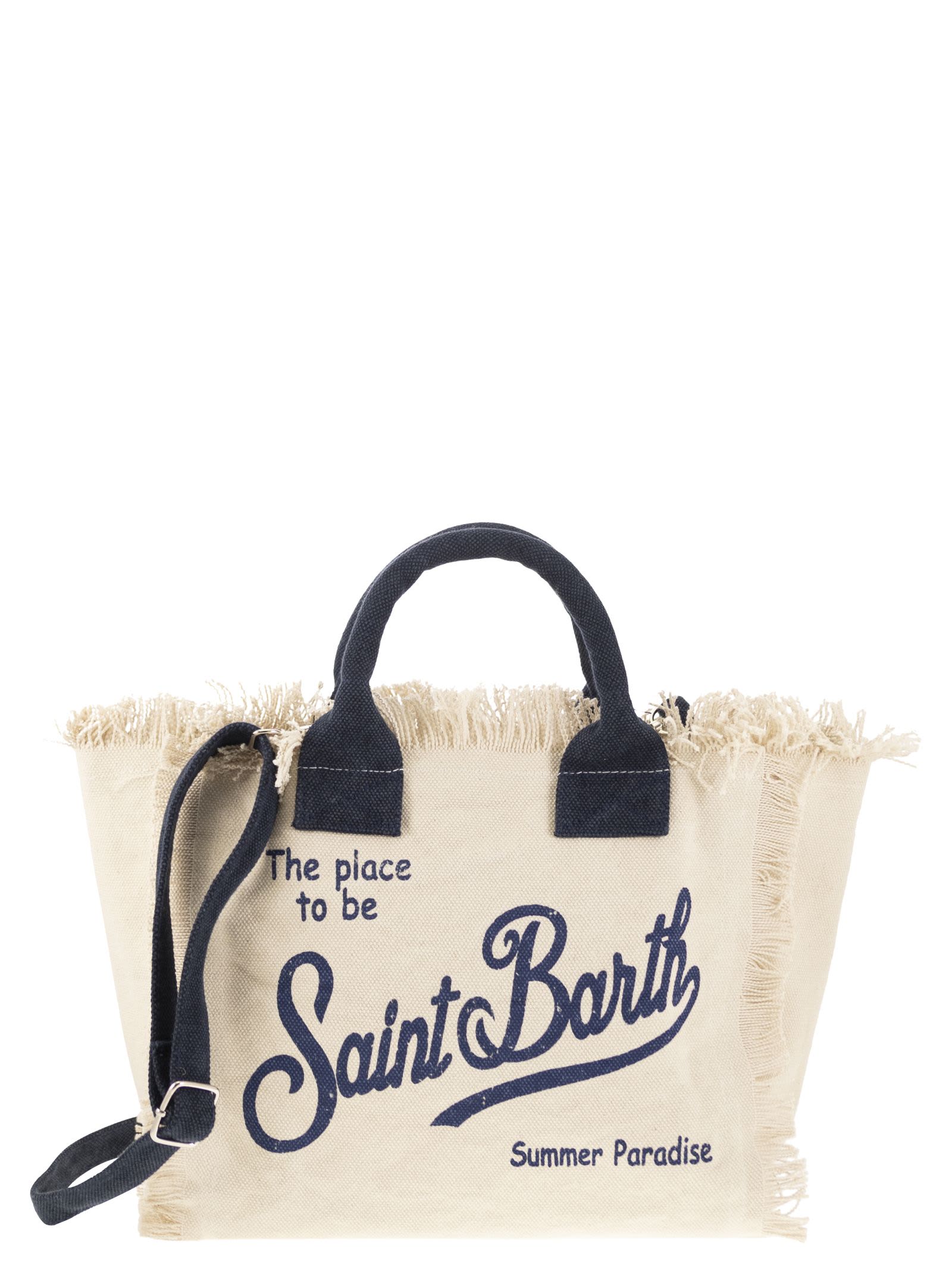 Mc2 Saint Barth Colette - Fringed Canvas Bag In Bianco