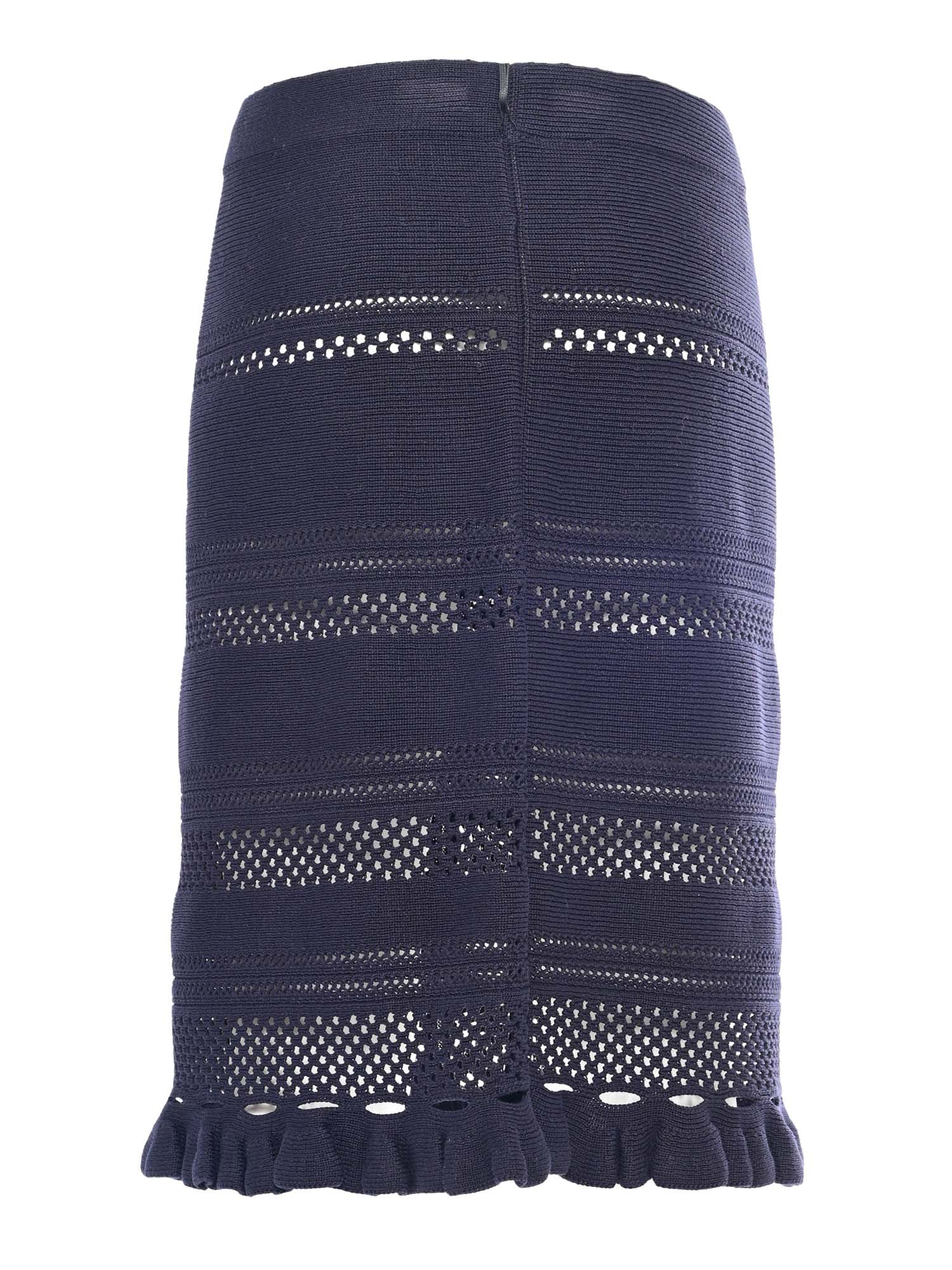Fabiana Filippi Multistitch Cotton Knit Skirt With Bottom Rouche In Blue