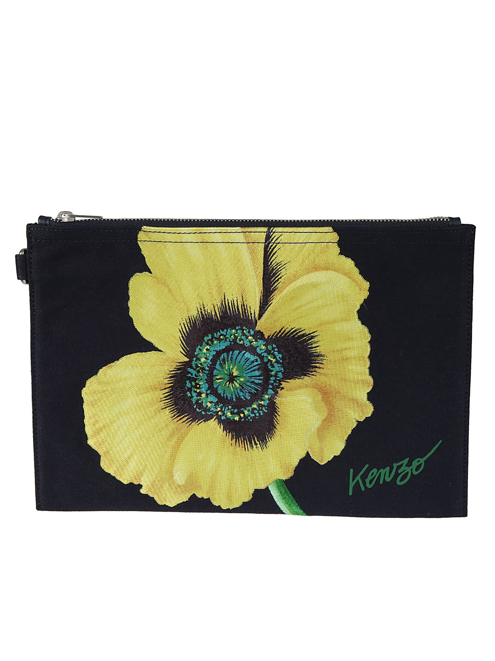 Kenzo Floral Print Utility Clutch In Navy Blue