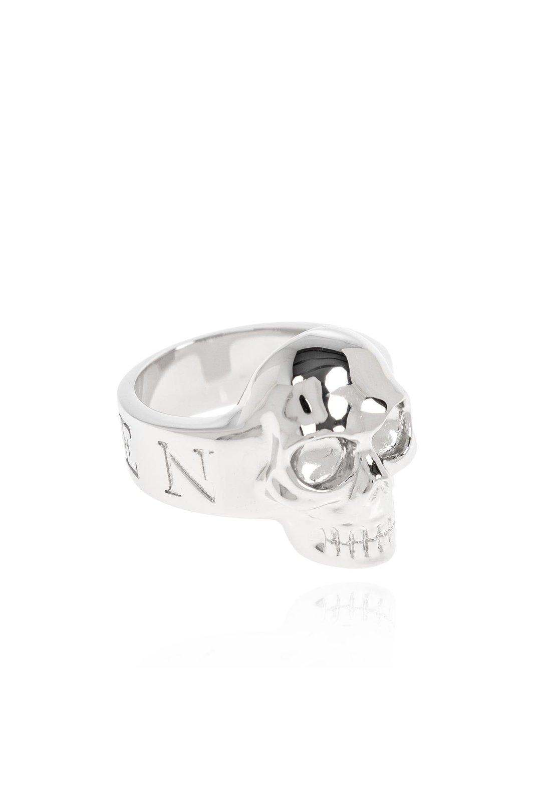 Alexander Mcqueen Silver-tone Ring With Debossed Logo In Silver