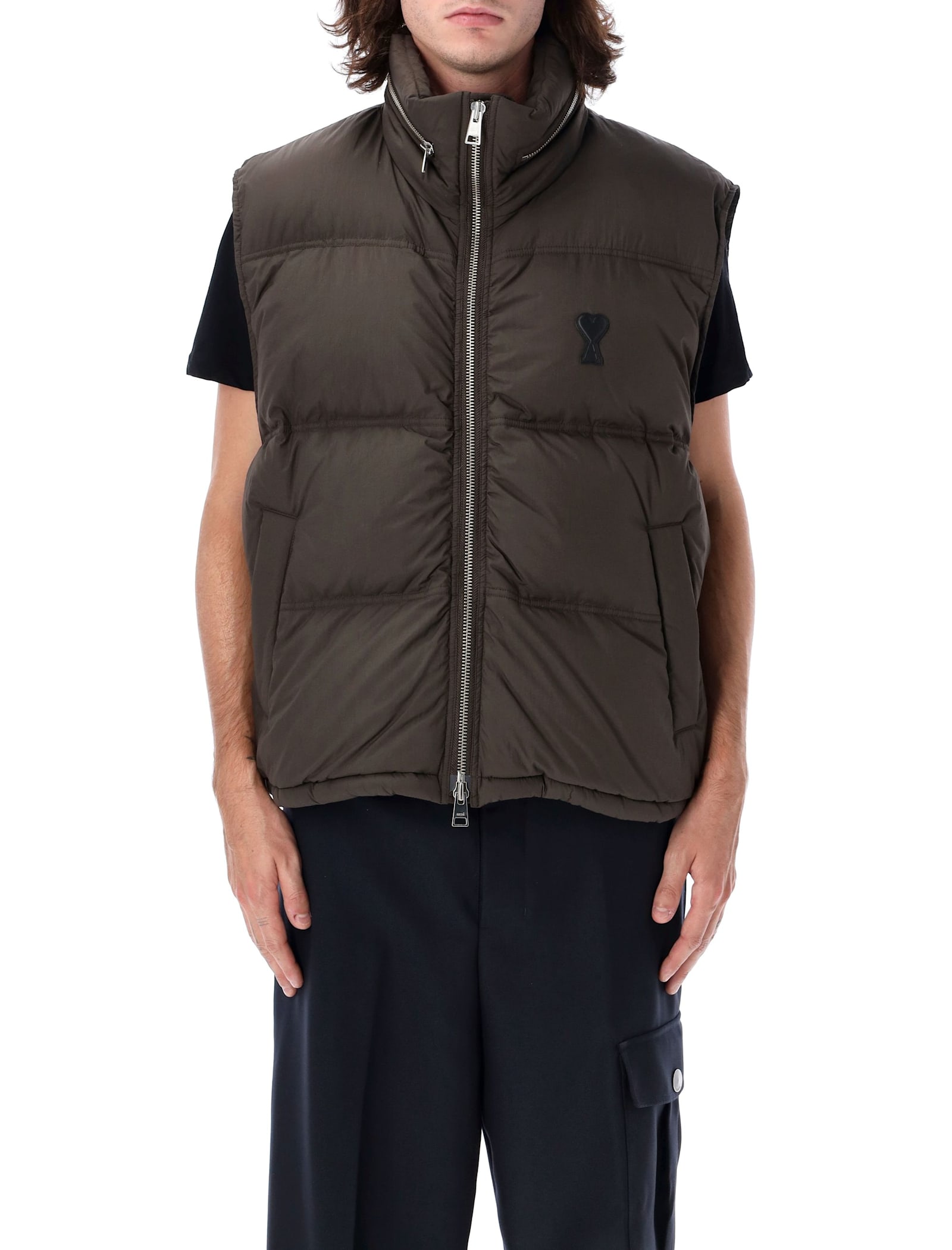 Shop Ami Alexandre Mattiussi Logo Down Vest In Chocolate