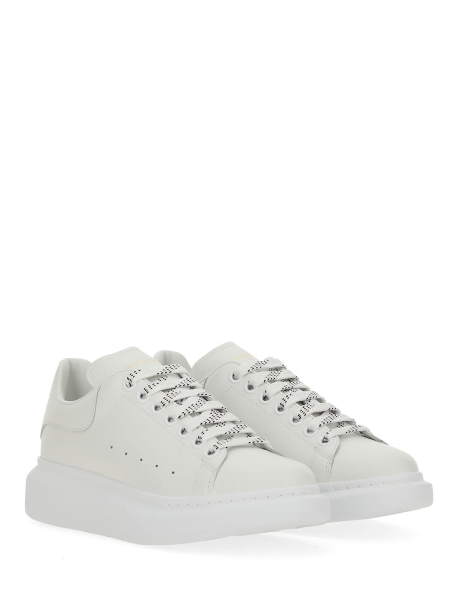 Alexander Mcqueen Women White Low Top Sneakers With Logo Lettering On Tongue And Heel In Leather Wom In Multi