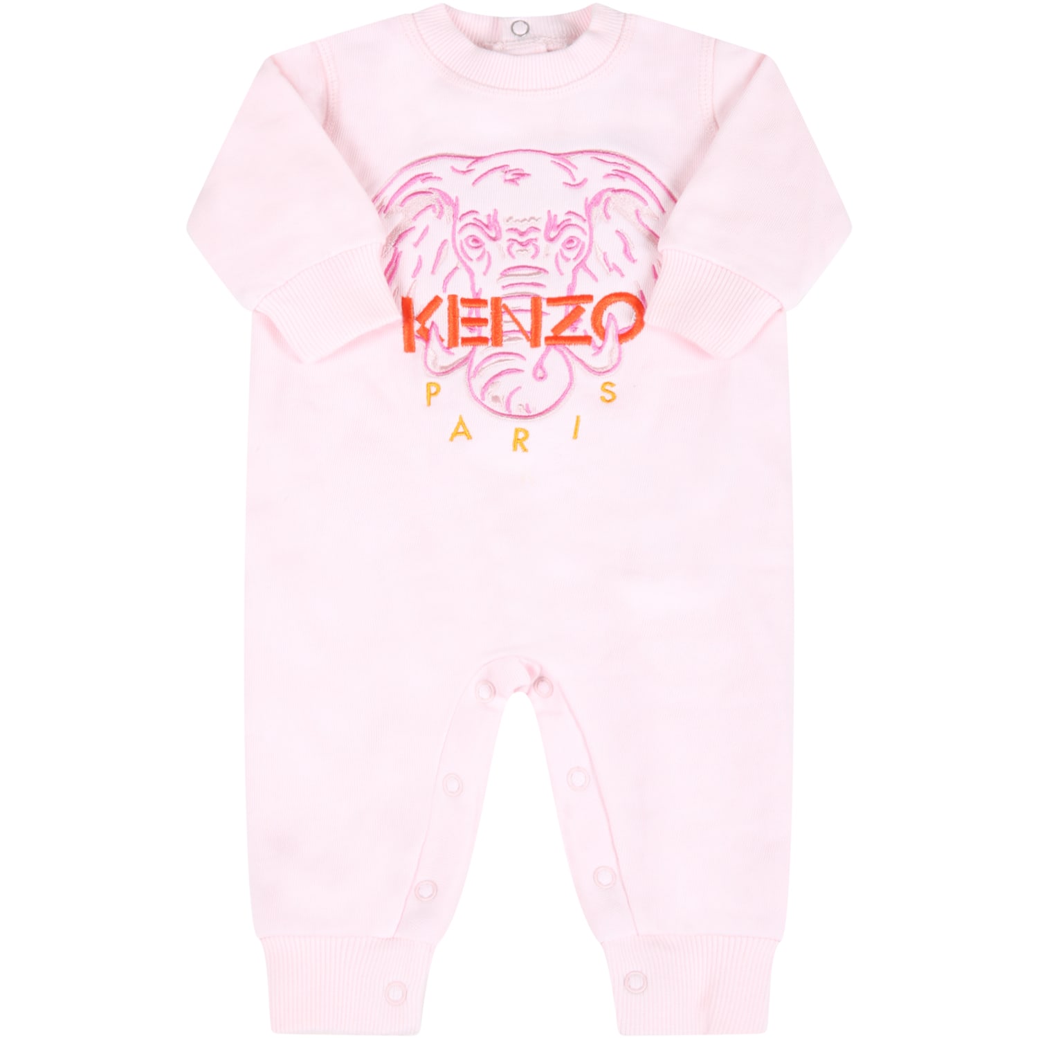 Kenzo Pink Jumpsuit For Baby Girl With Logo