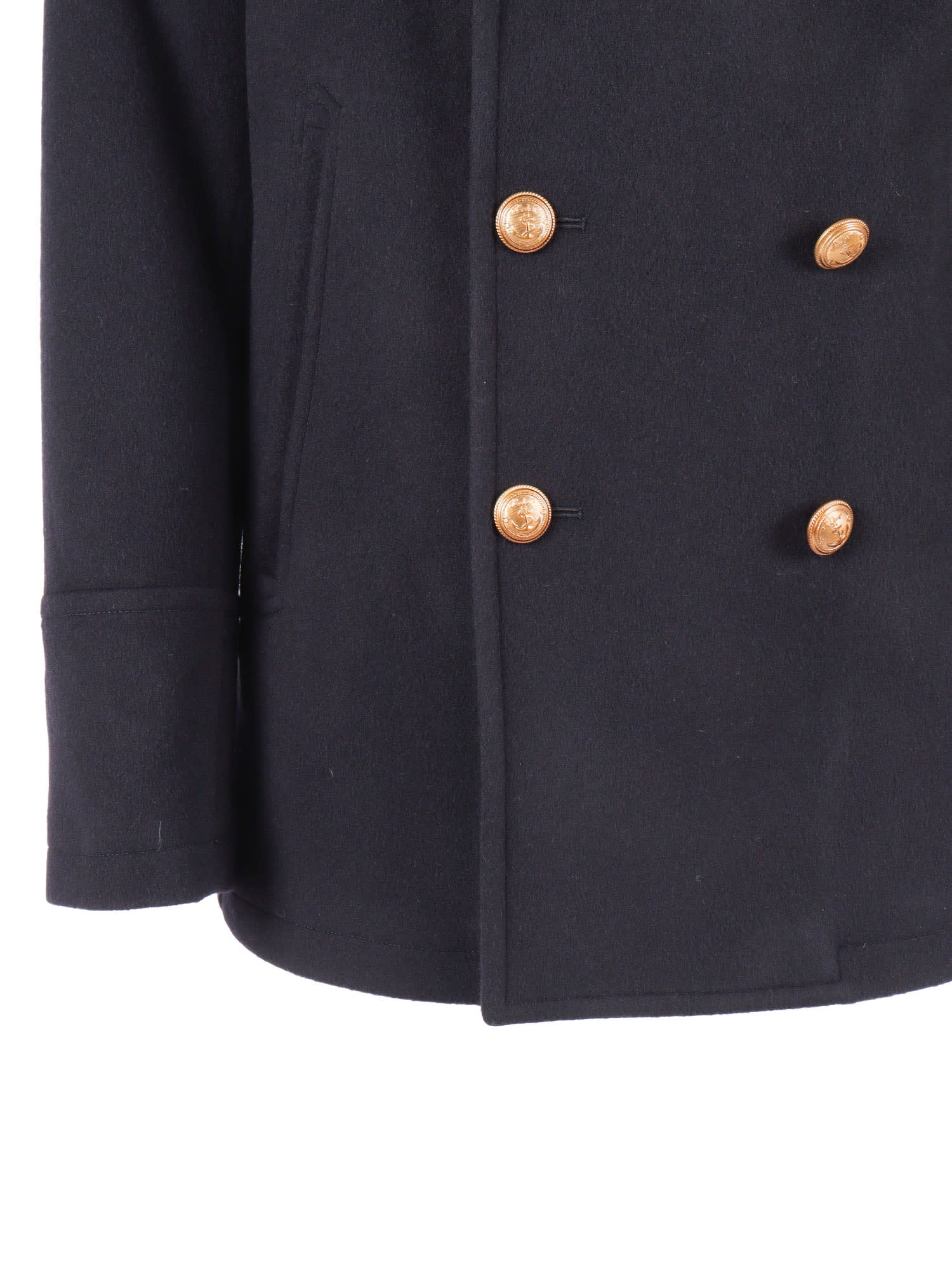Sealup Elegant Misto Cashmere Peacoat With Hand-embroidered Anchor Detail In Blue