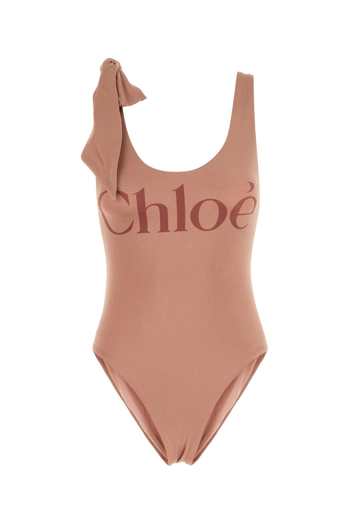 Chloé Maxi Logo Knotted Strap One-piece Swimsuit In Pink
