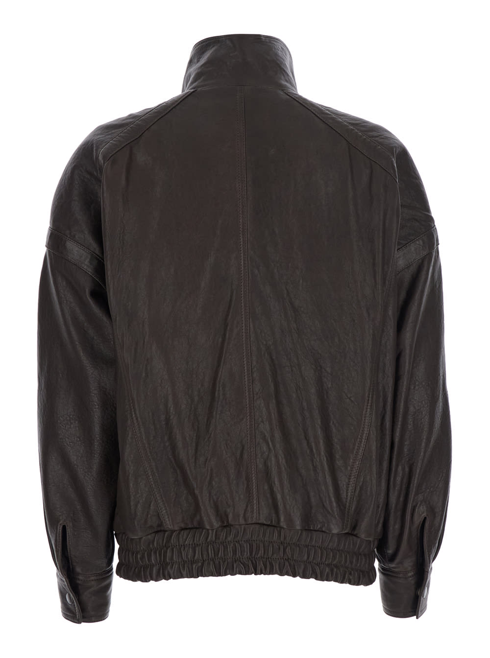 Saint Laurent Brown Bomber Jacket With Mandarin Collar And Elastic Waist In Leather Woman In Brown