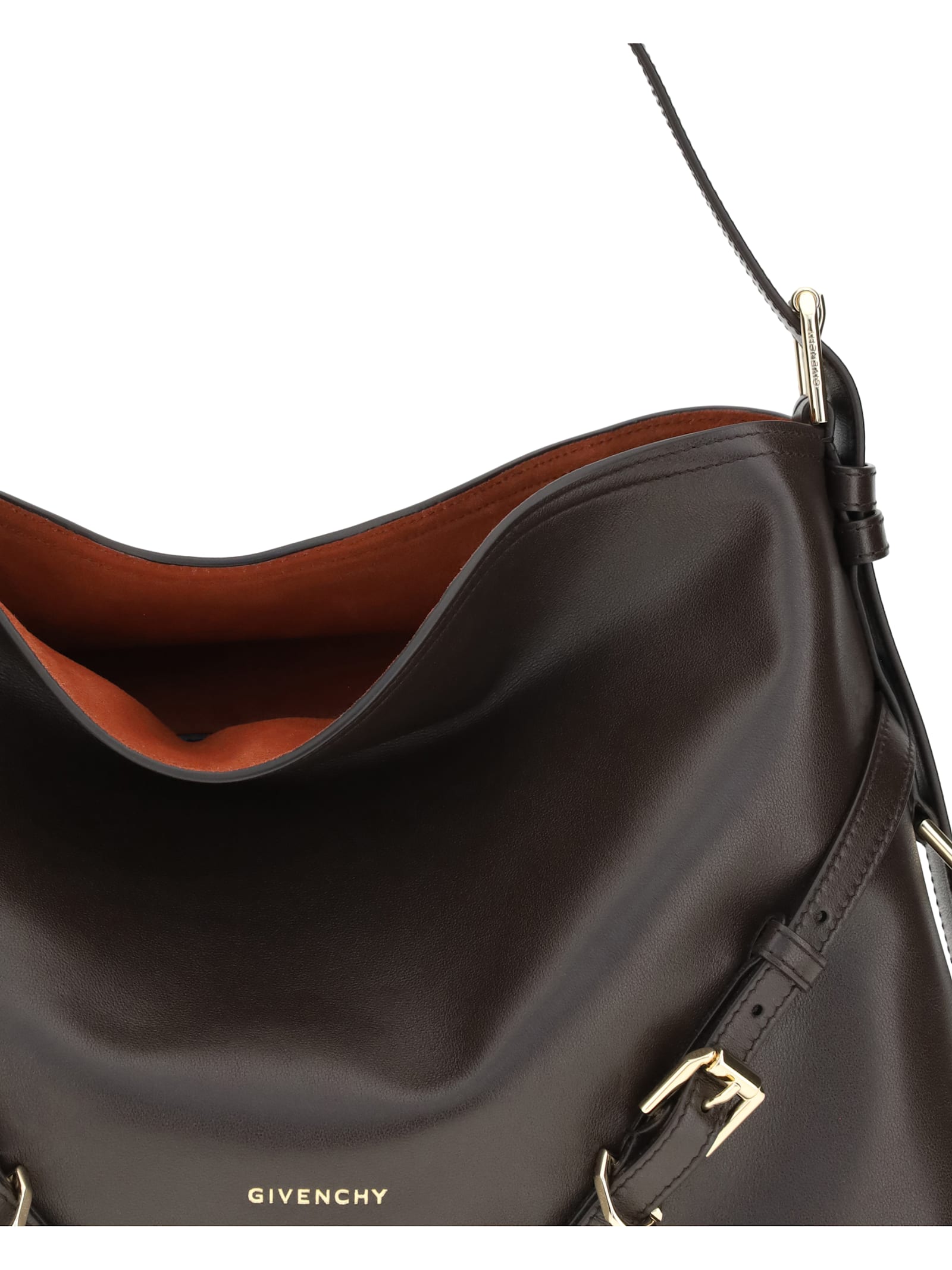 Givenchy Medium Voyou Calfskin Shoulder Bag With Buckle Fastening In Brown