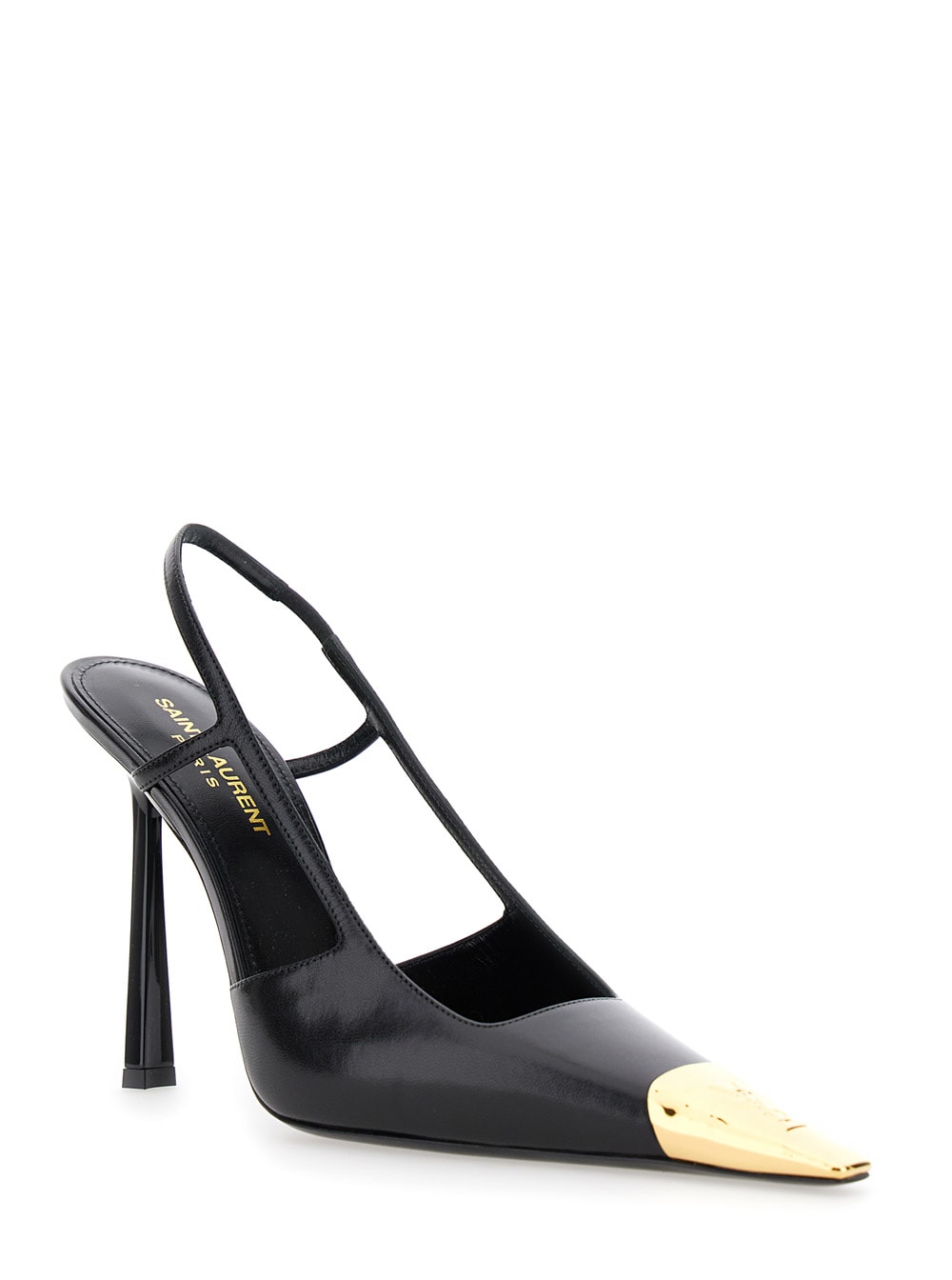 Shop Saint Laurent Jeanne Black Slingback Pumps With Contrasting Toe In Smooth Leather Woman