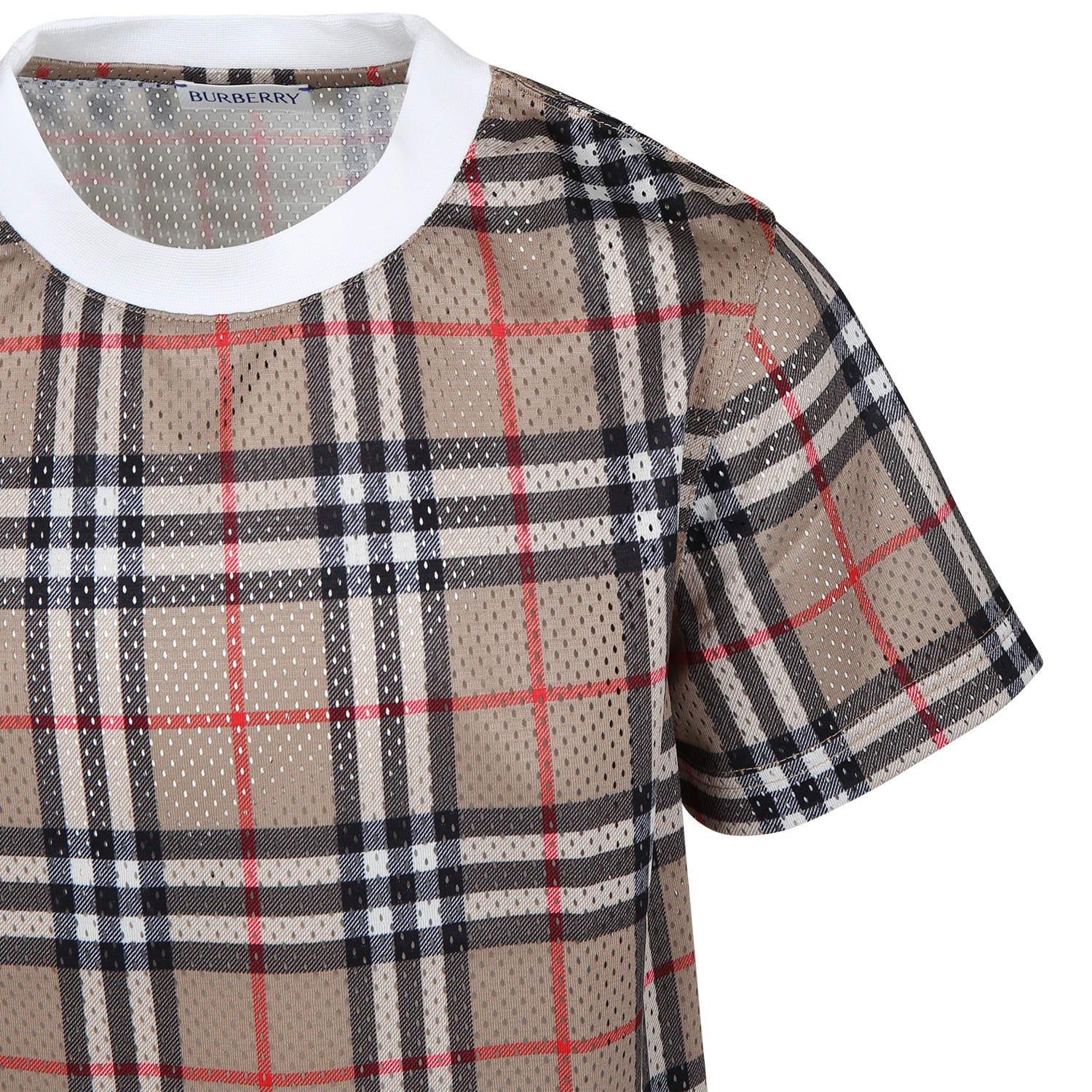 Shop Burberry Beige T-shirt For Boy With Iconic Vintage Check