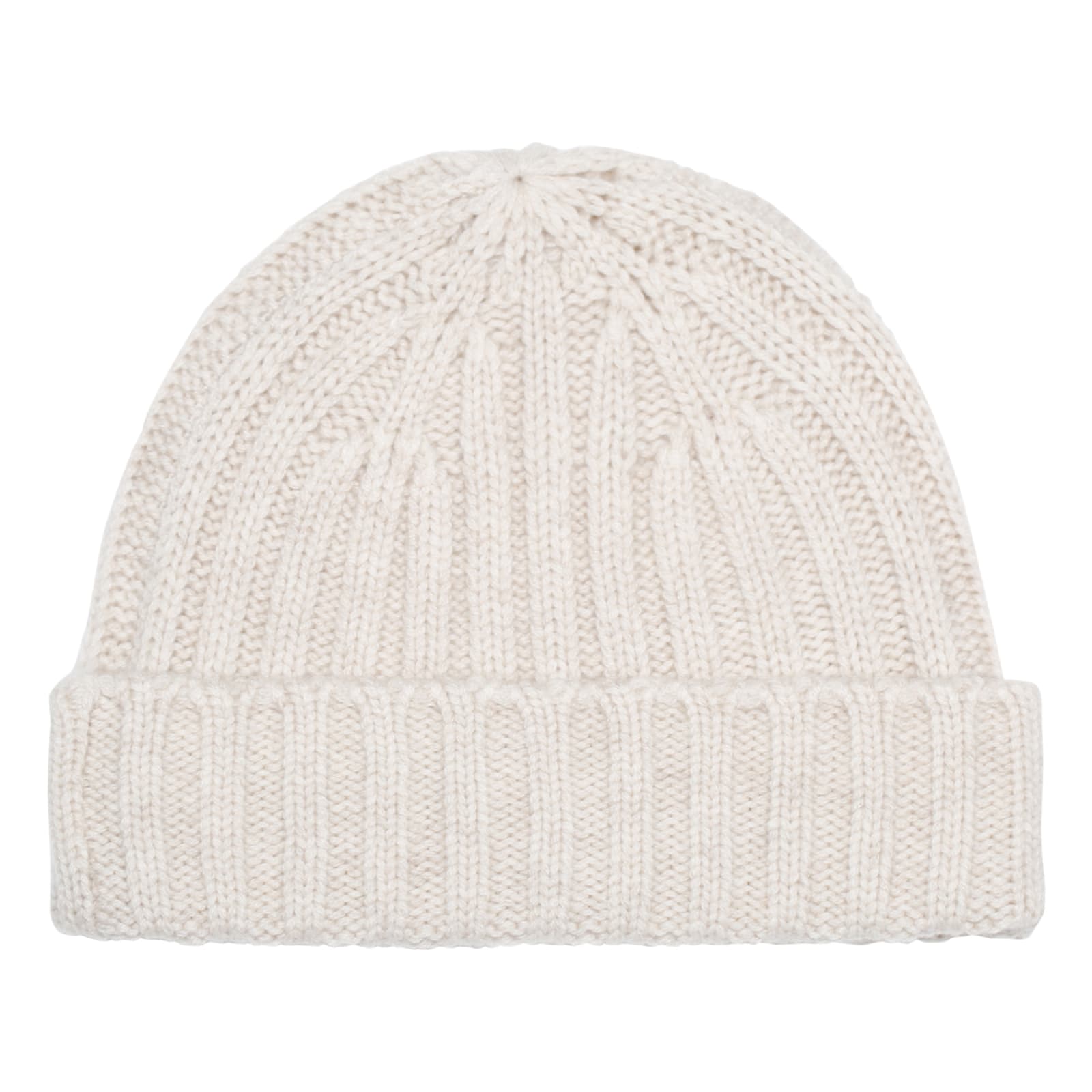 White Ribbed Cashmere Beanie