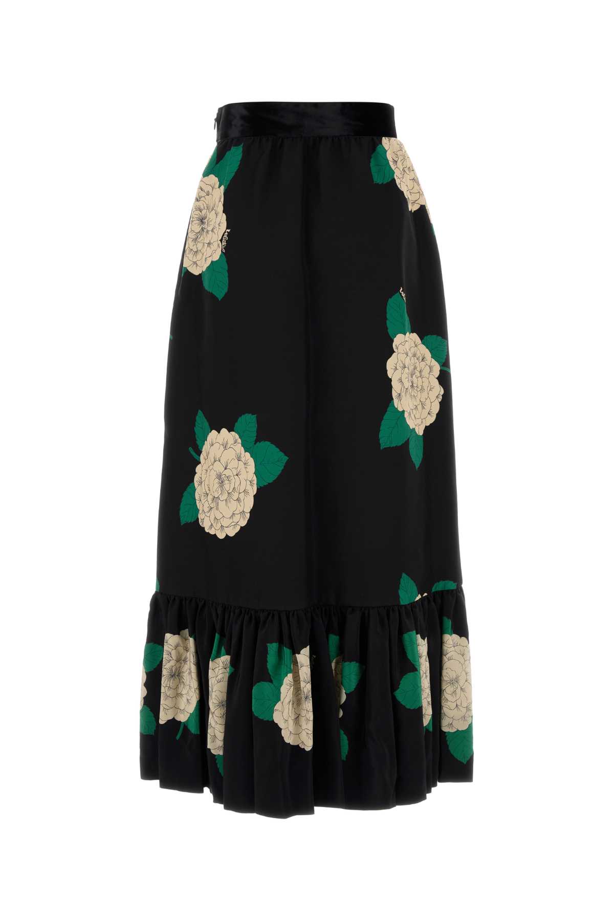 Valentino Womens Nero Avorio Verde Floral-print Silk-crepe Maxi Skirt In Black