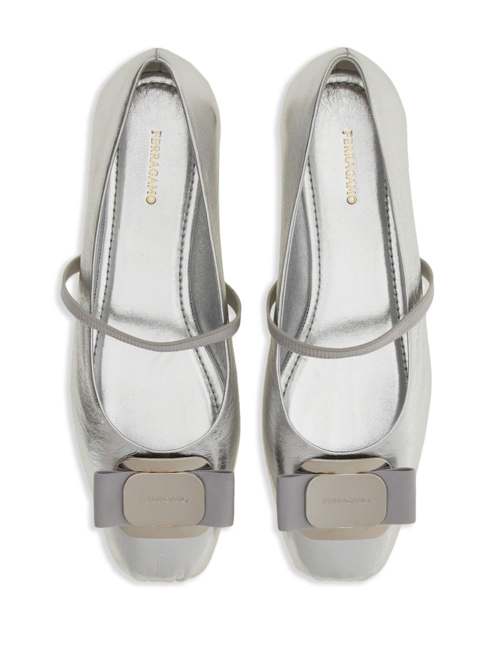 Ferragamo Zina Silver Ballerinas In Multi