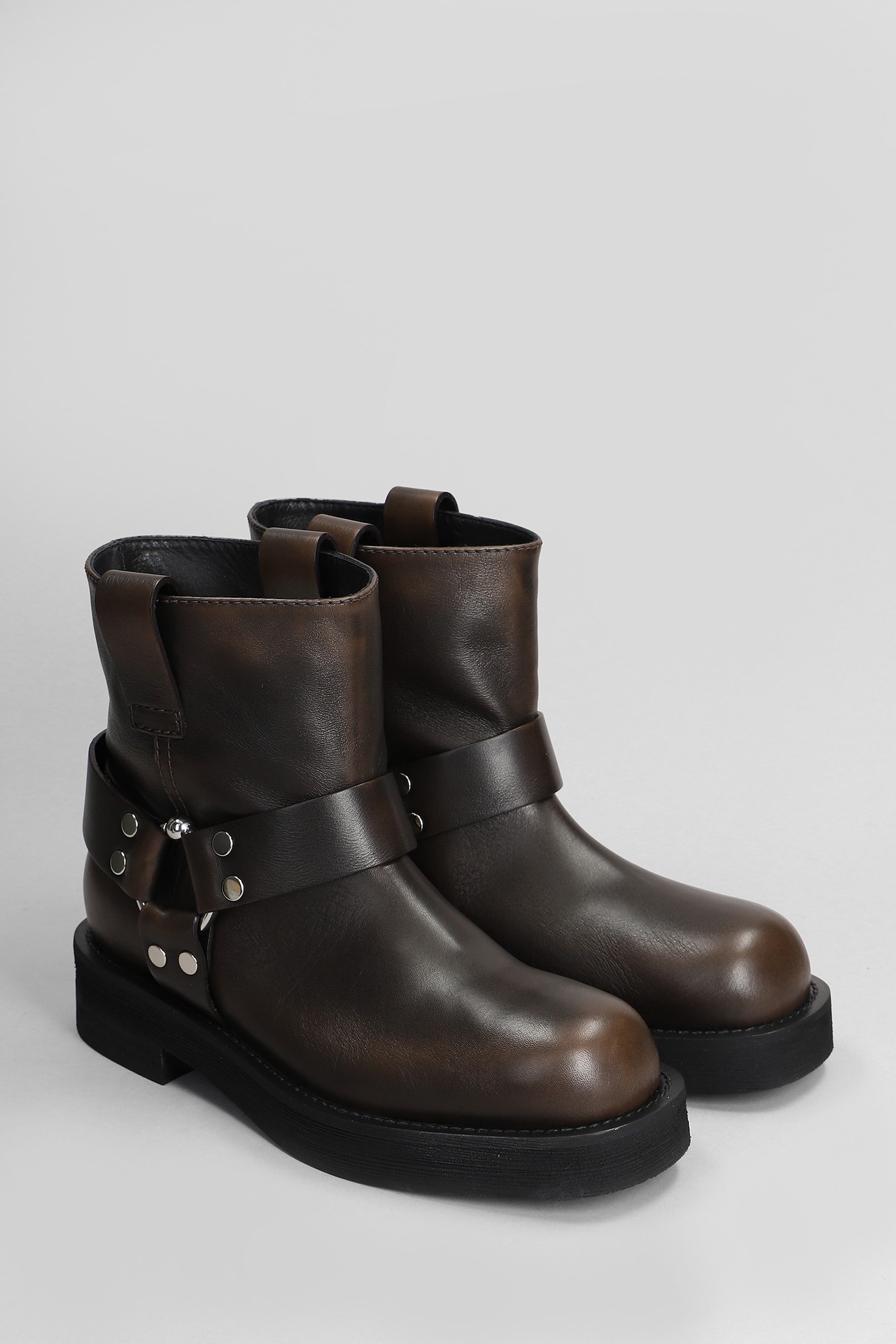 3JUIN STEVE 020 LOW HEELS ANKLE BOOTS IN DARK BROWN LEATHER 