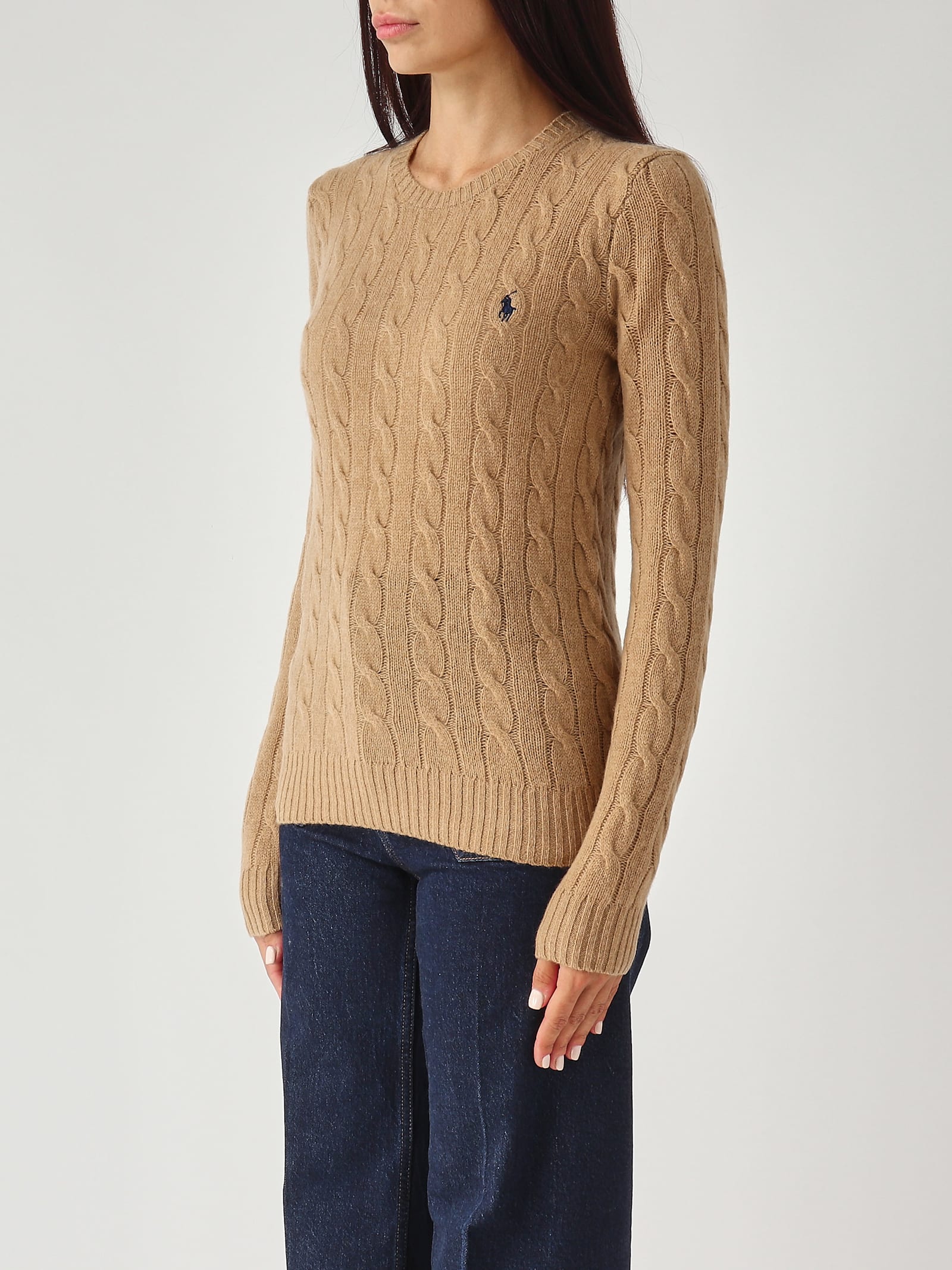 Polo Ralph Lauren Girocollo In Lana E Cashmere A Trecce Sweater In Brown