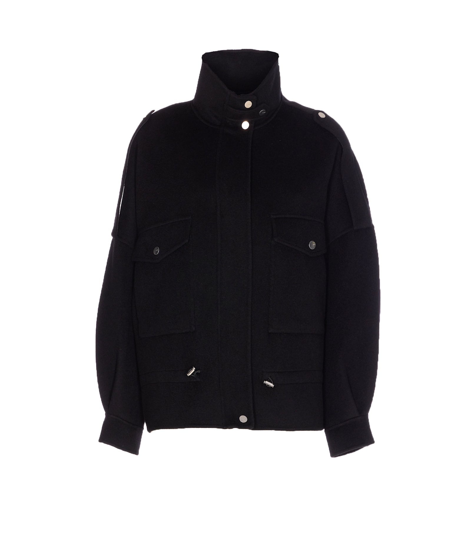 Pinko 'crostino' Black Jacket With Collar With Buttons And Front Pockets In Wool Blend Woman In Black