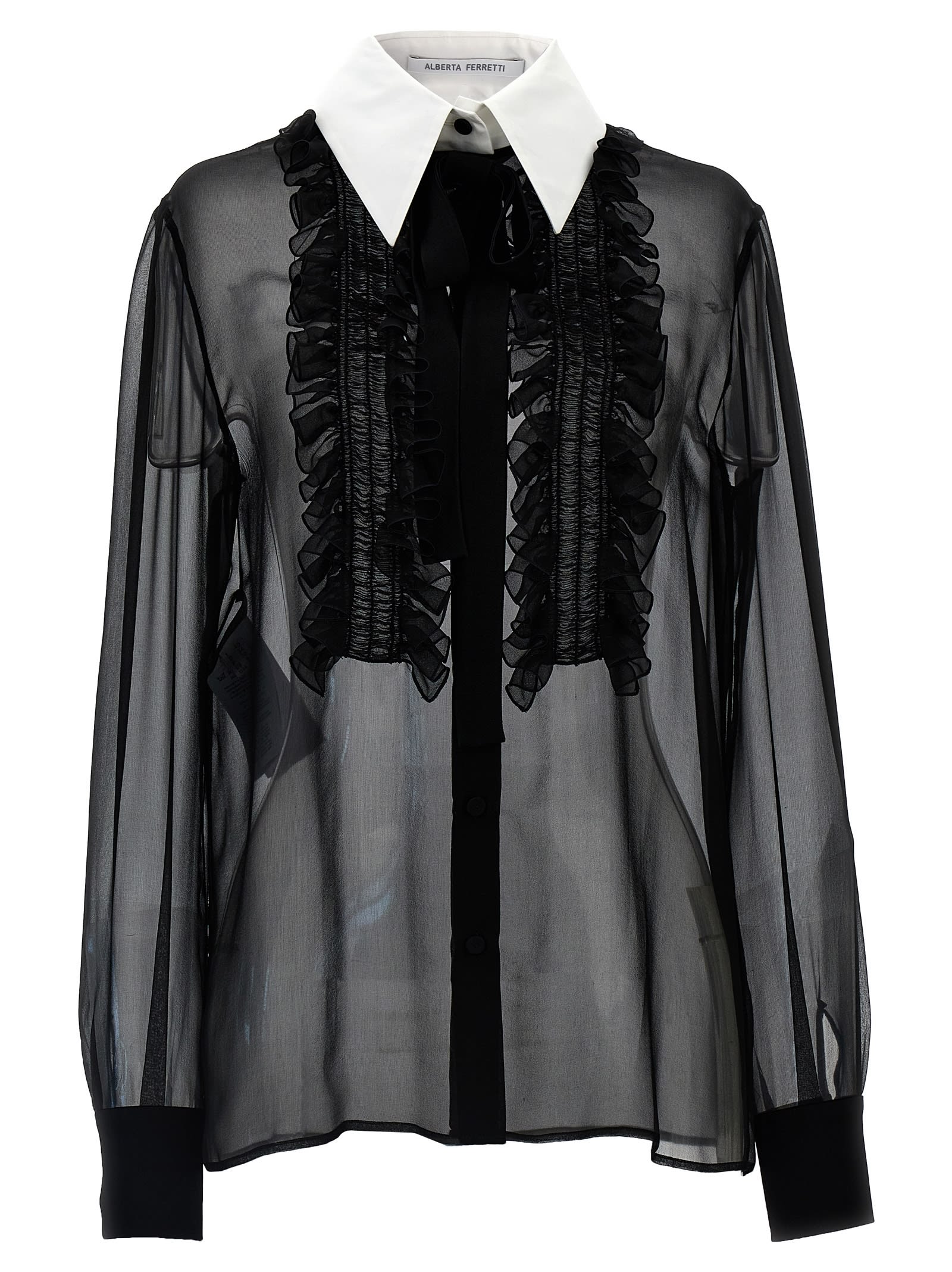 Shop Alberta Ferretti Ruffles Plastron Shirt In White/black