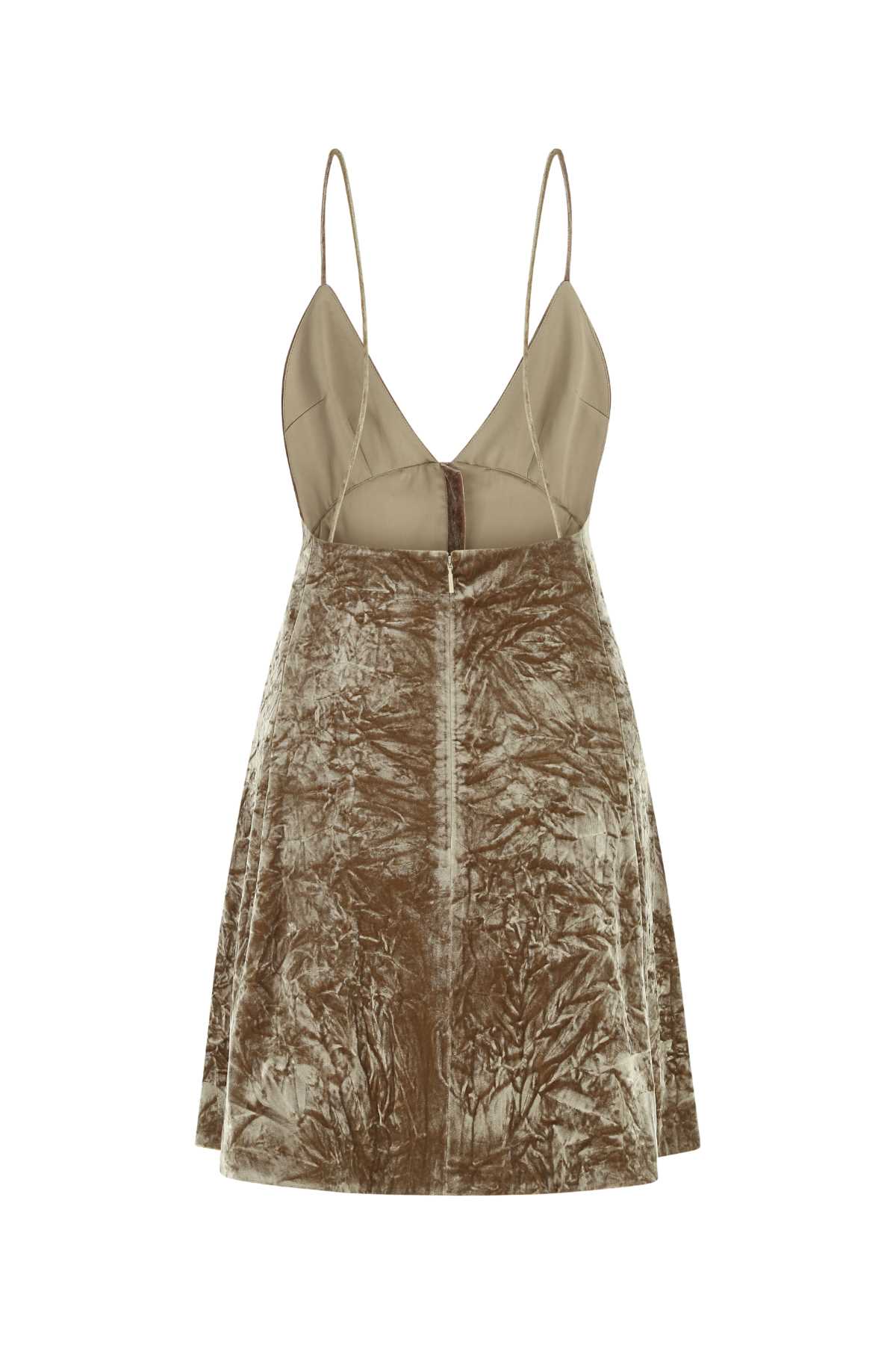 Saint Laurent Women Biscuit Velvet Mini Dress In 8061