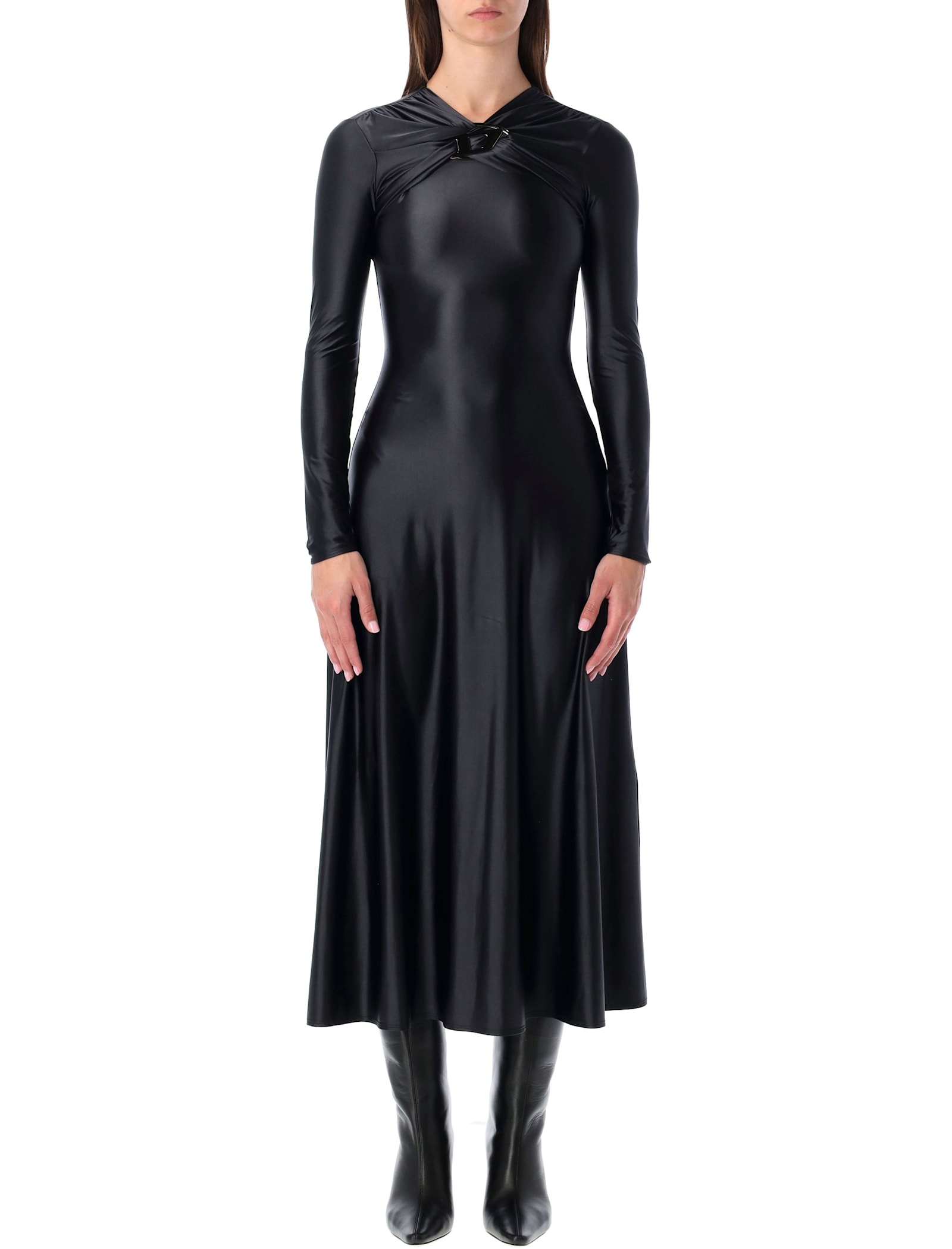 Diesel D-iamo Midi Logo Dress In Black